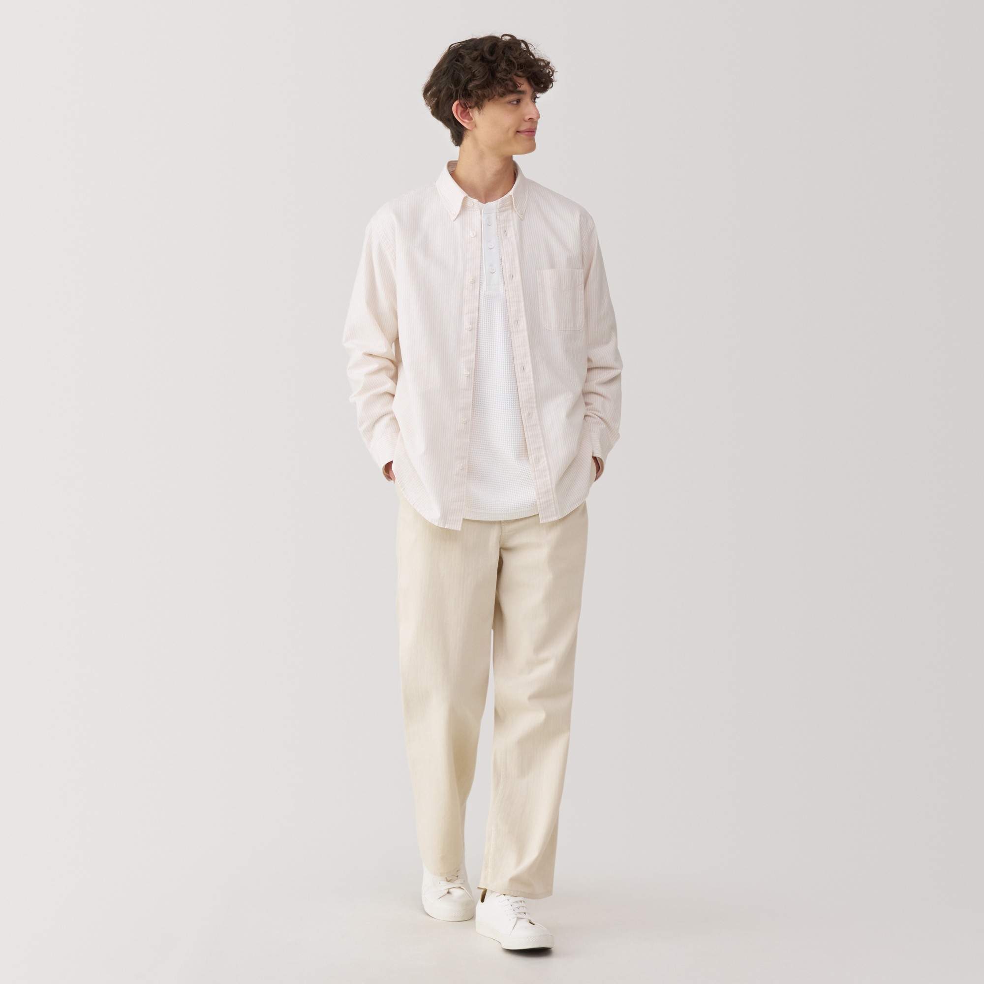 M's Washed oxford button down L/Slv shirt