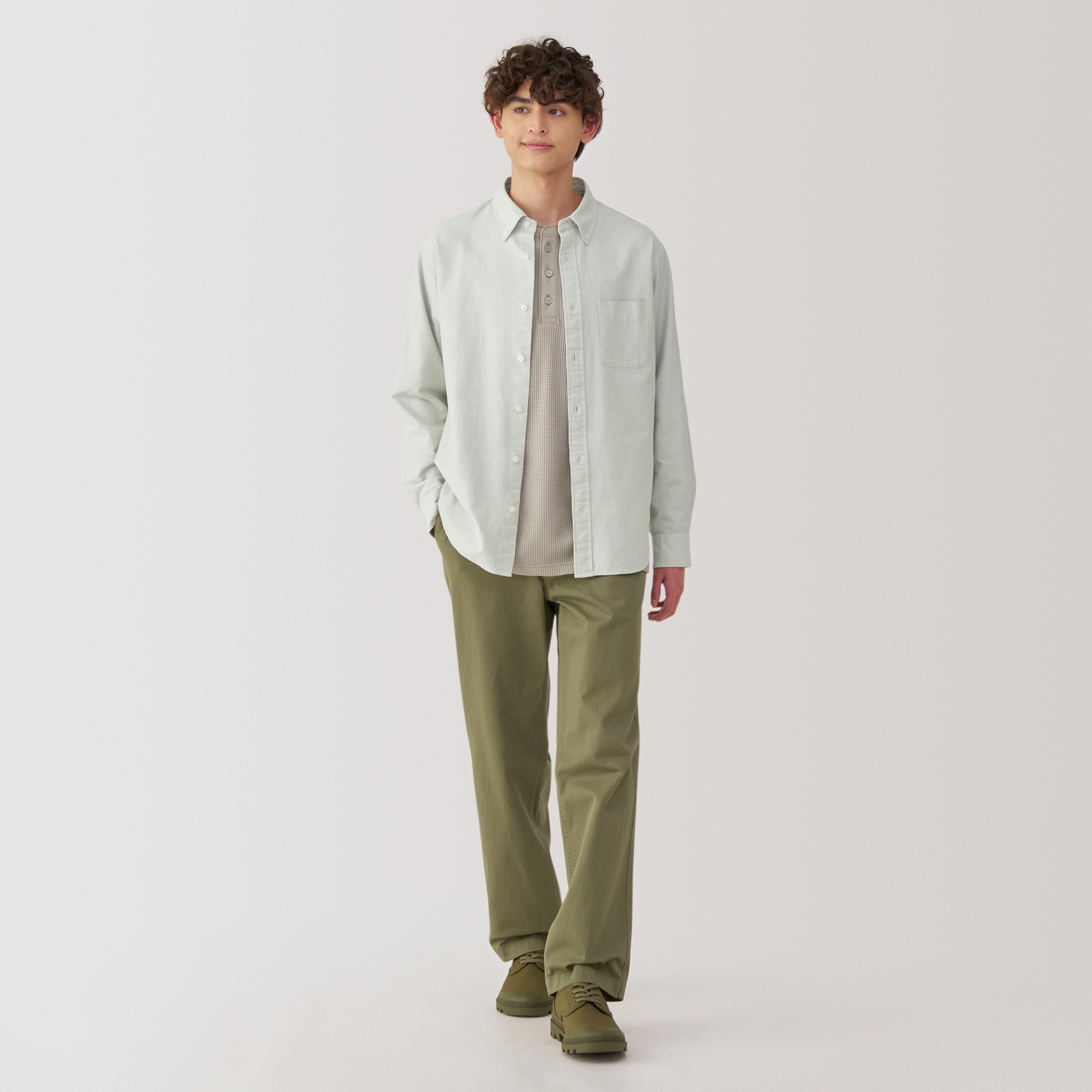 M's Washed oxford button down L/Slv shirt