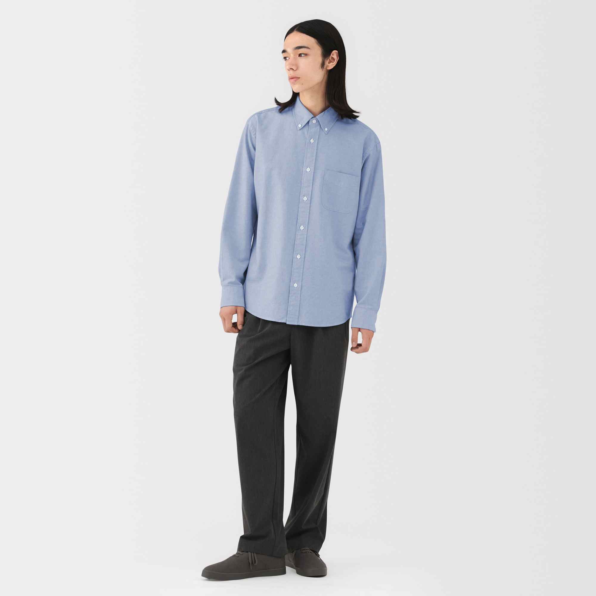 M's Washed oxford button down L/Slv shirt