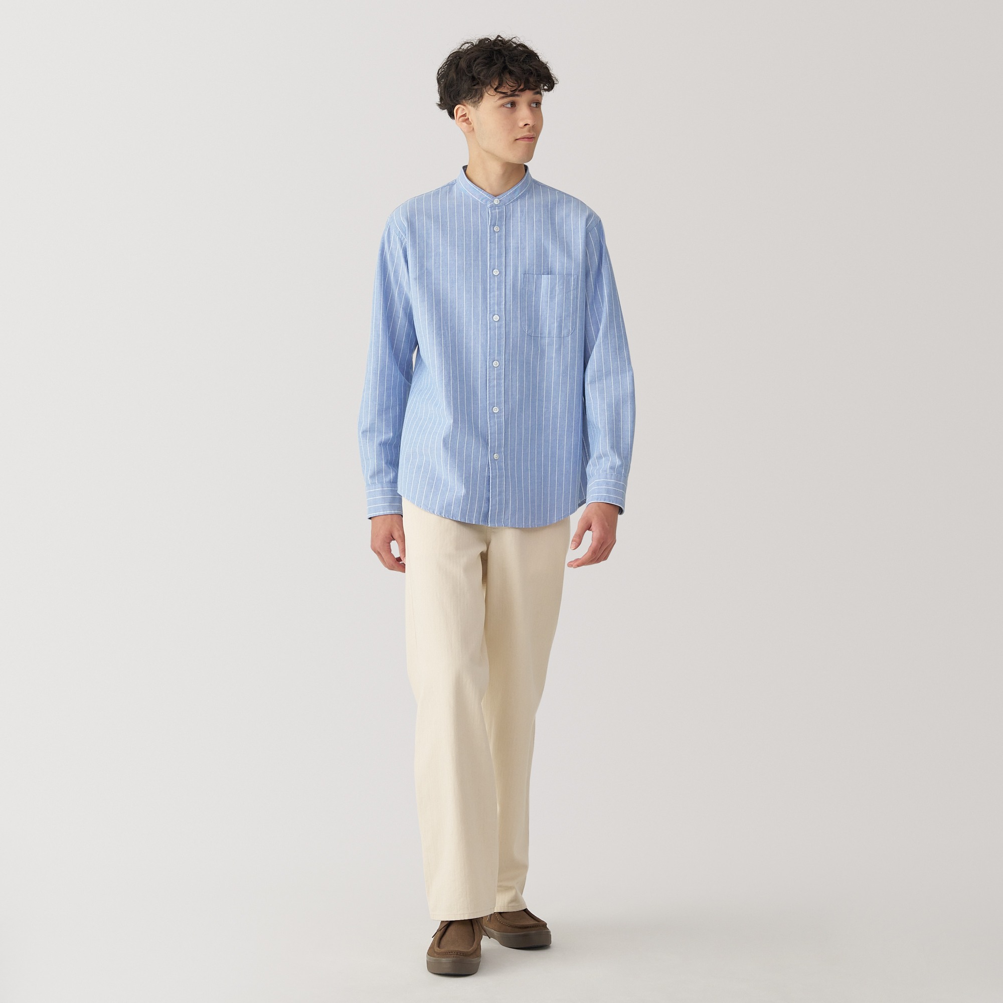 M's Washed oxford stand collar L/Slv shirt