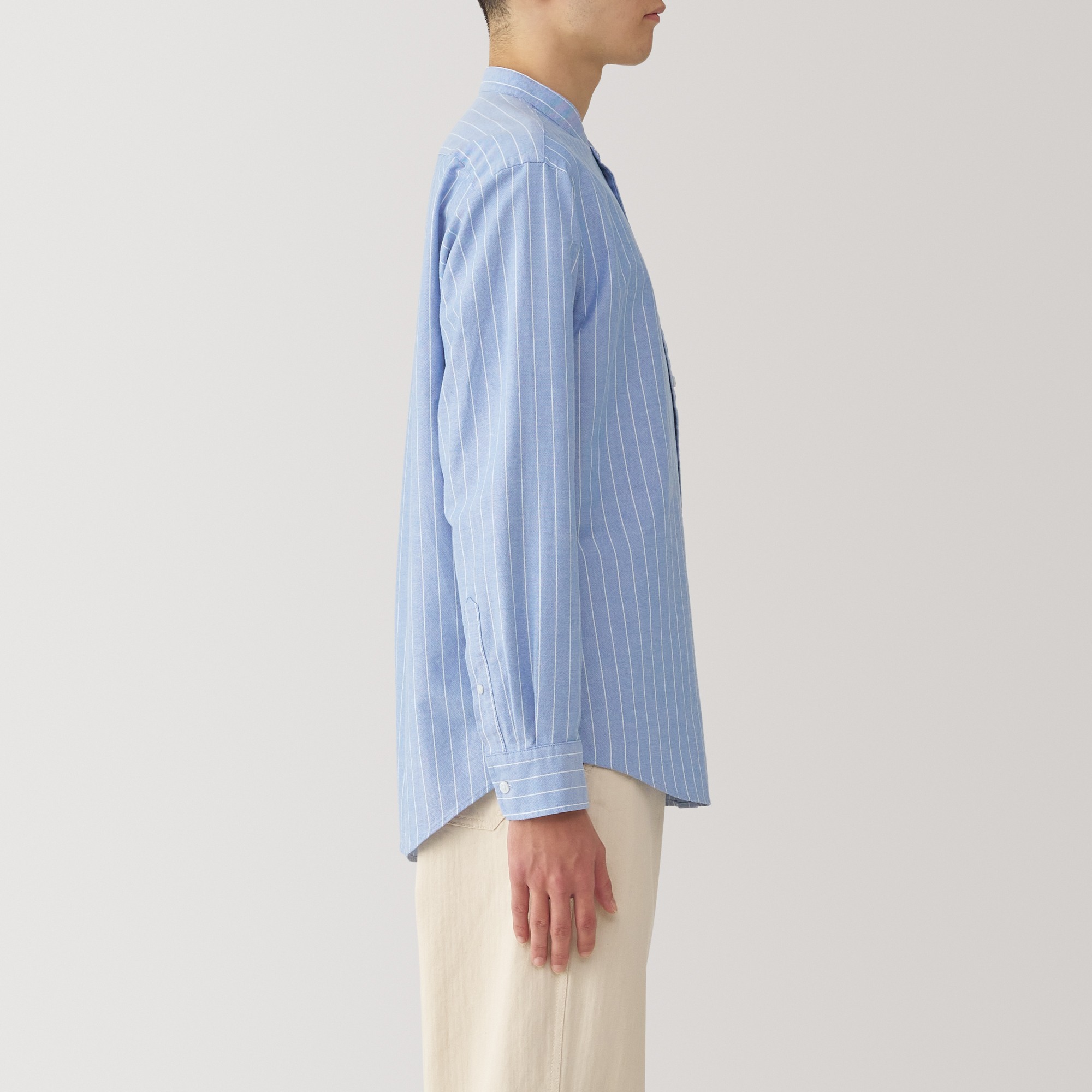 M's Washed oxford stand collar L/Slv shirt