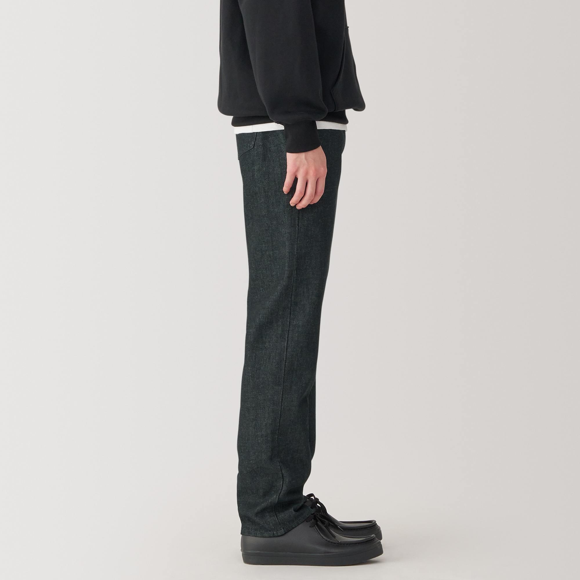 Kapok blend denim straight pants (Black)