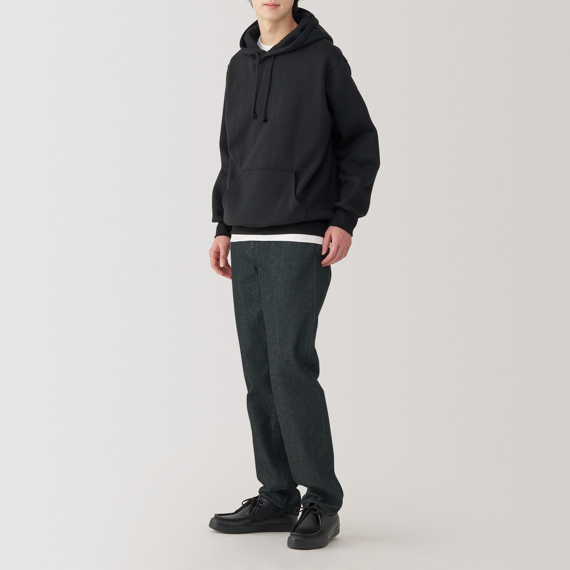 Kapok blend denim straight pants (Black)