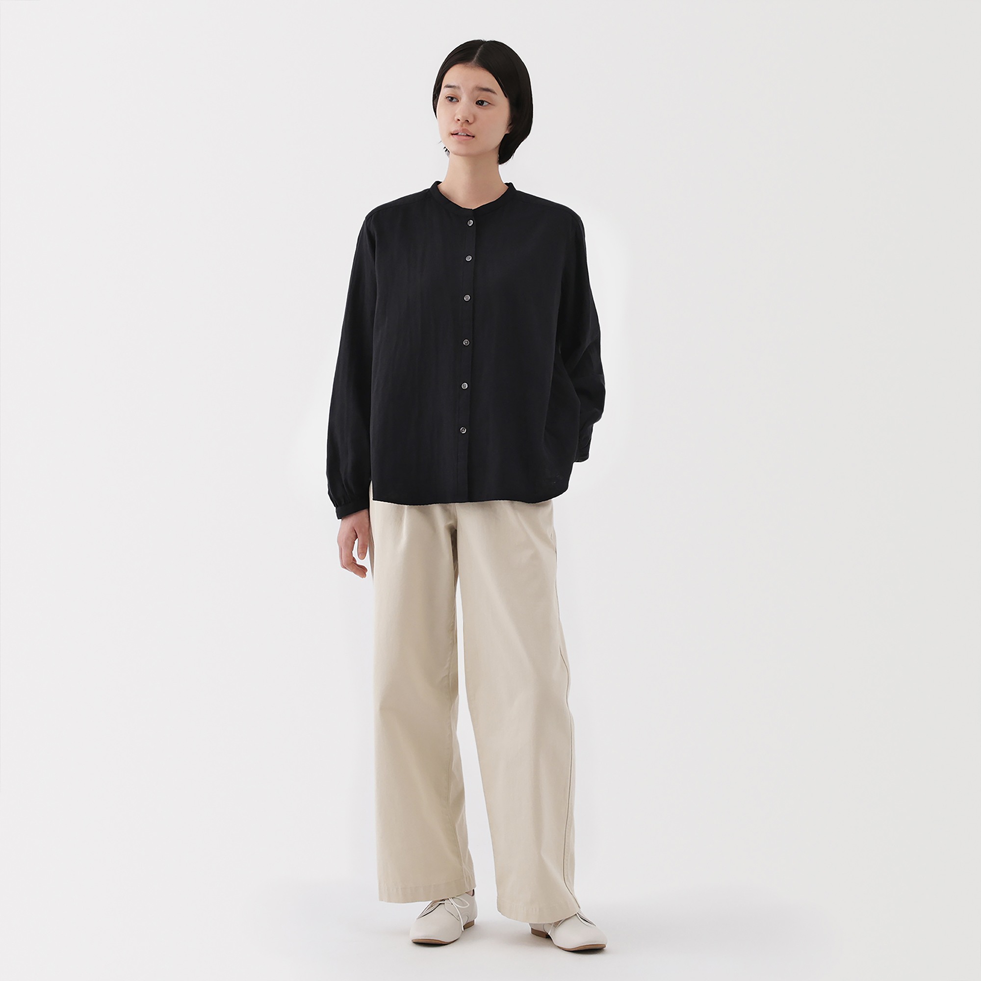 Kapok blend double gauze Long Sleeve blouse