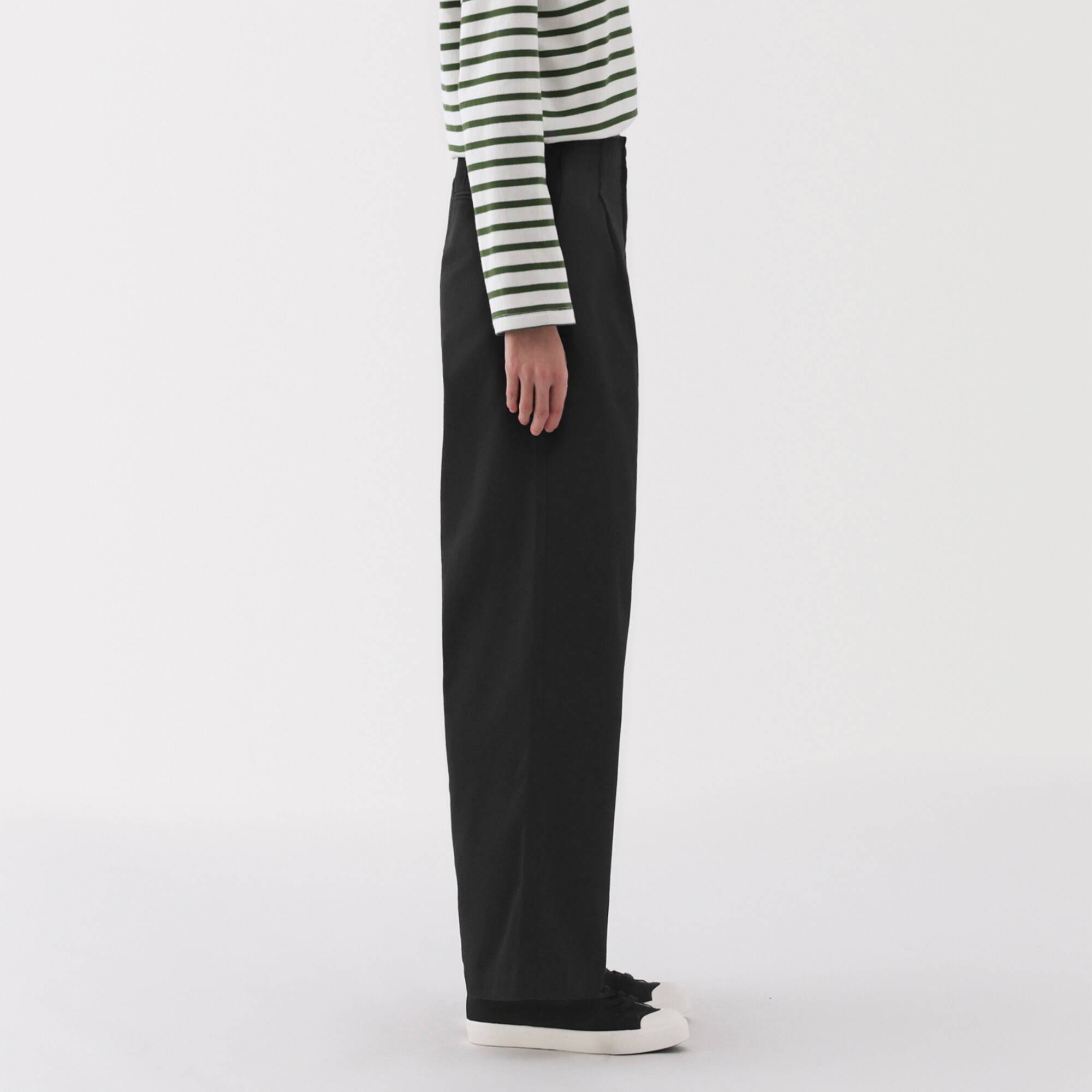 W's Slub yarn chino Darted wide pants (long)