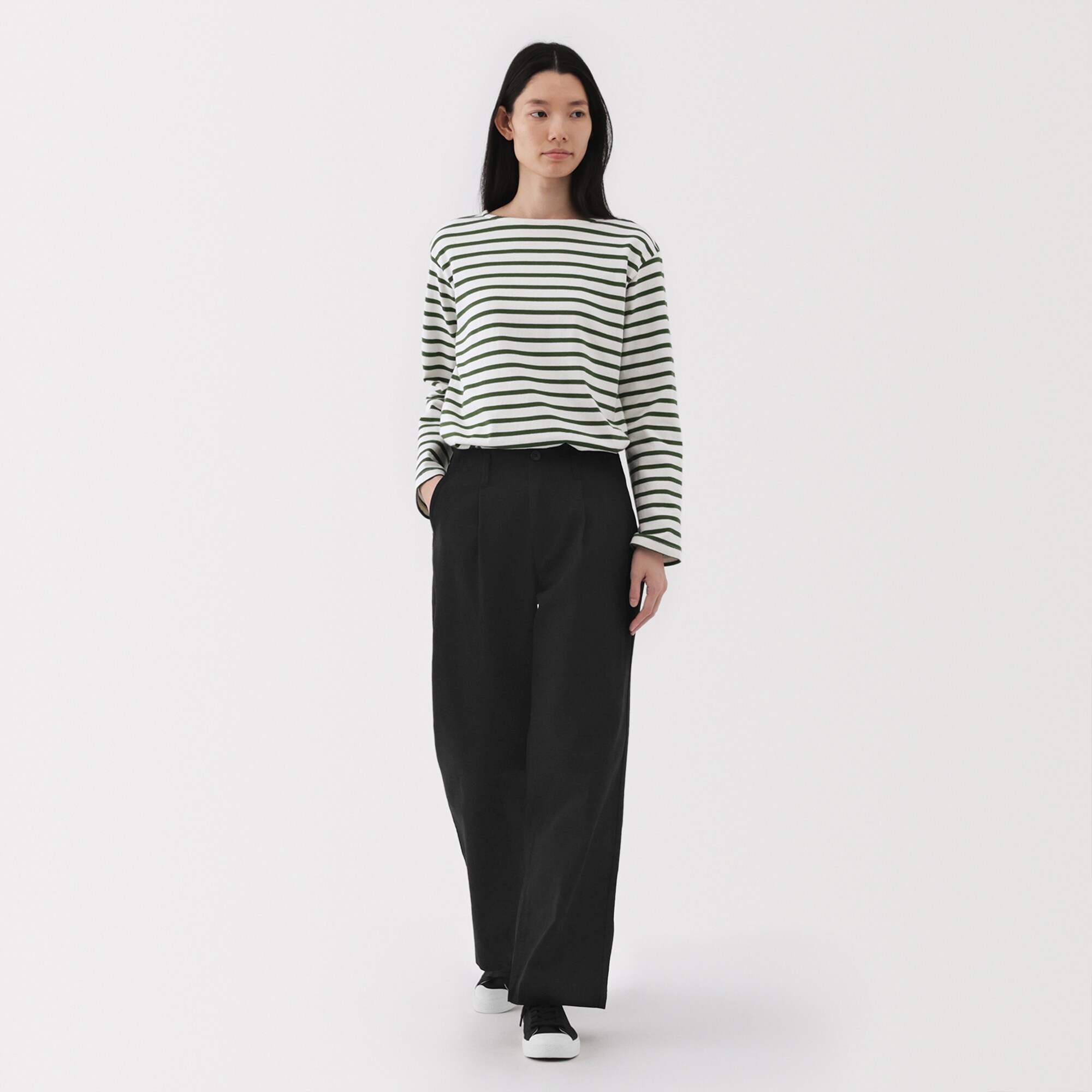 W's Slub yarn chino Darted wide pants (long)