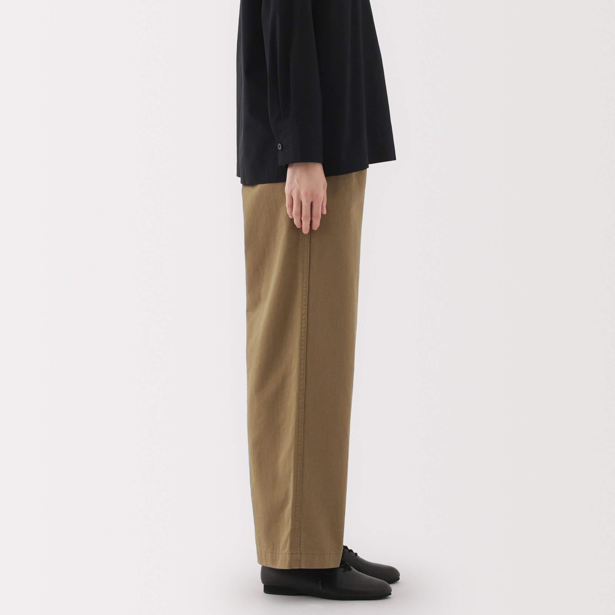 W's Slub yarn chino Darted wide pants (long)