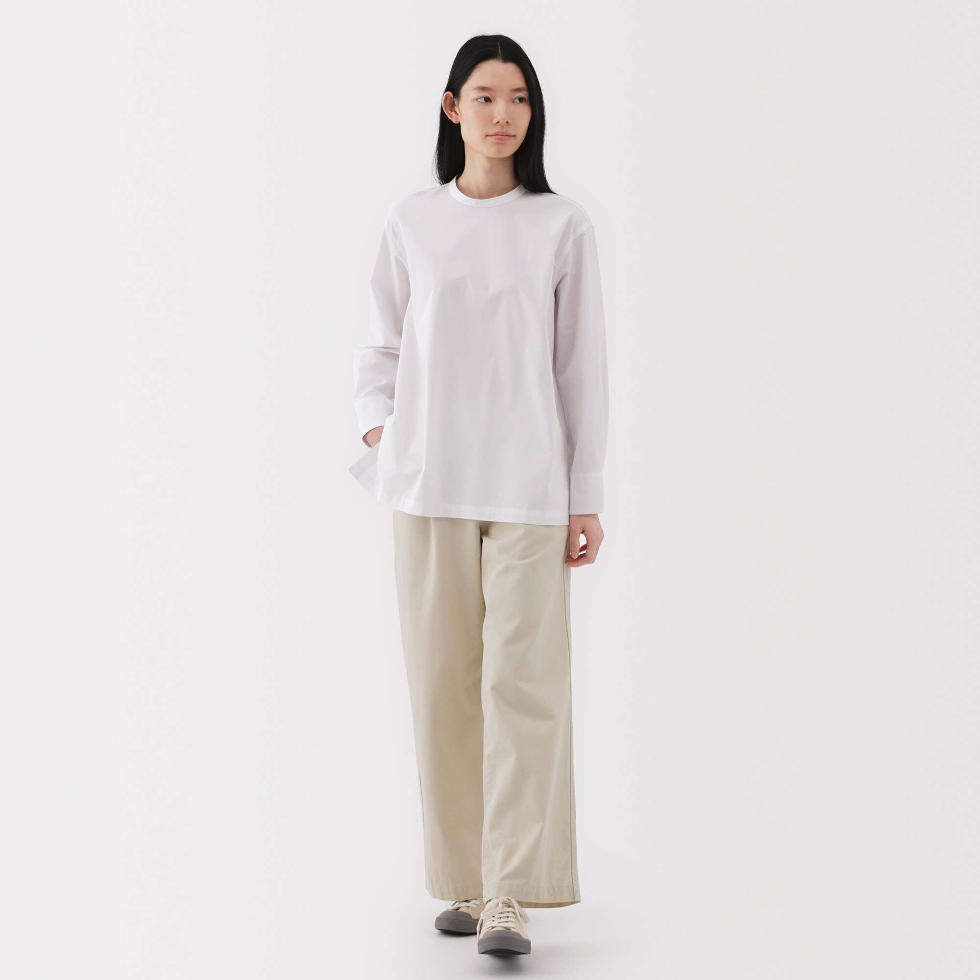 W's Slub yarn chino Darted wide pants (long)
