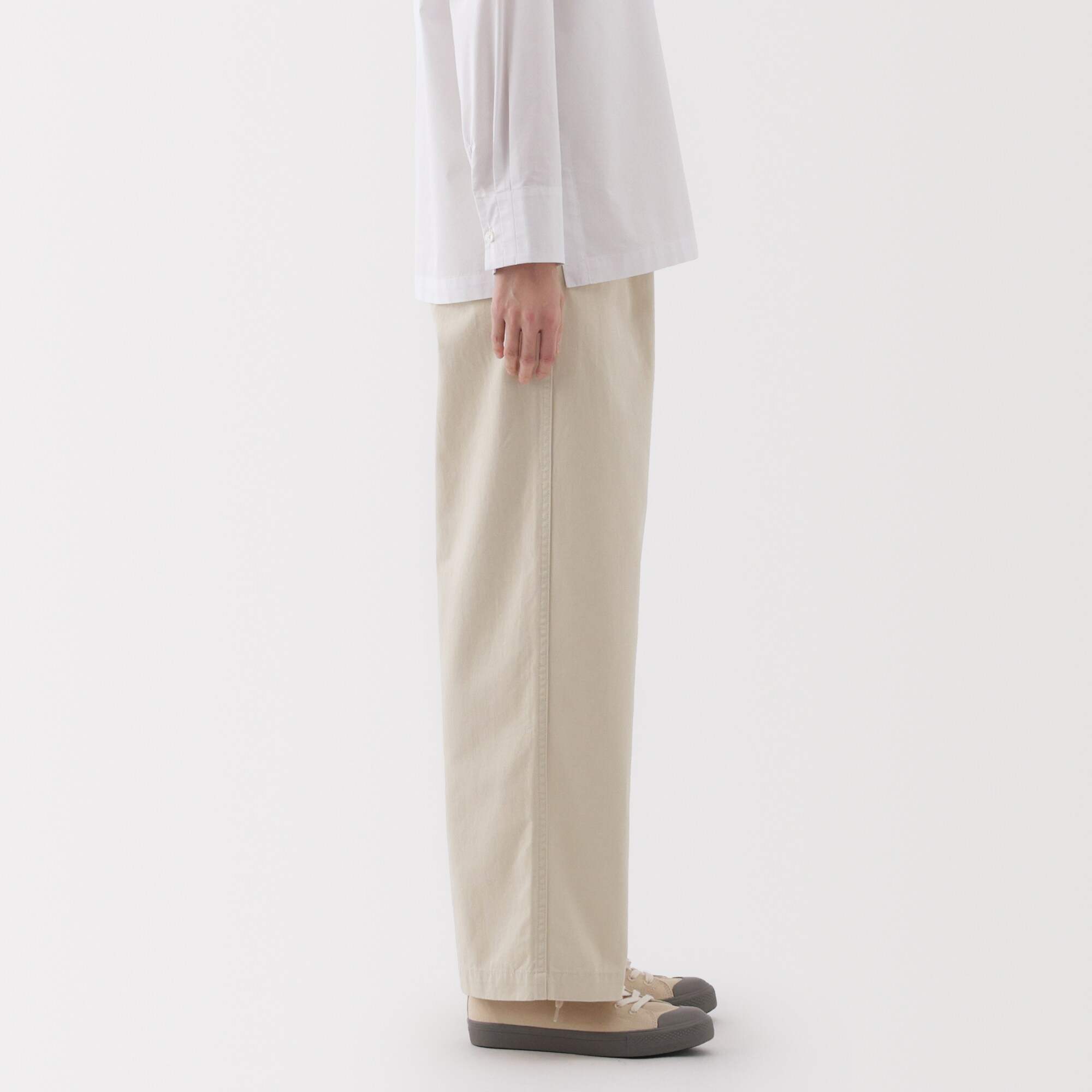 W's Slub yarn chino Darted wide pants (long)