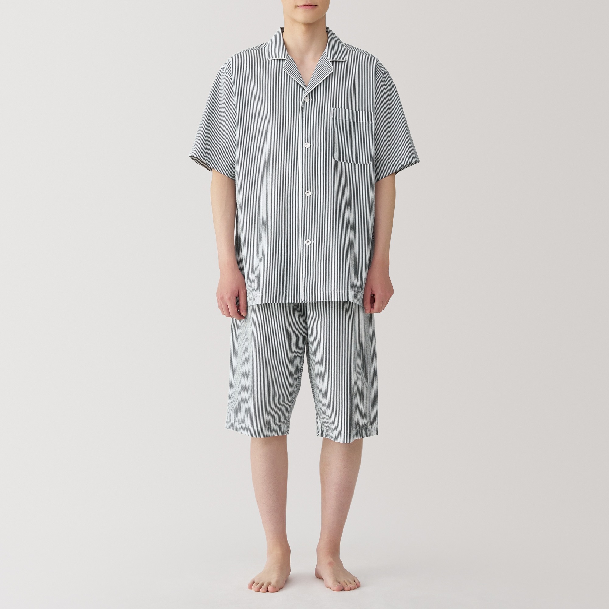 Side seamless Seersucker Short Sleeve pajamas