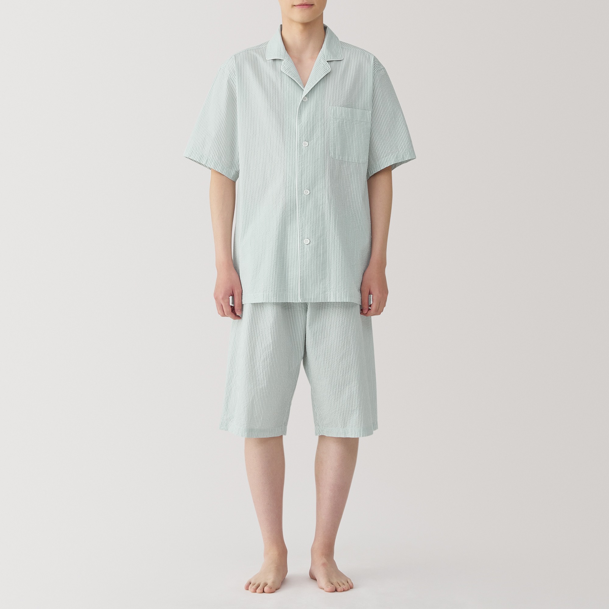Side seamless Seersucker Short Sleeve pajamas