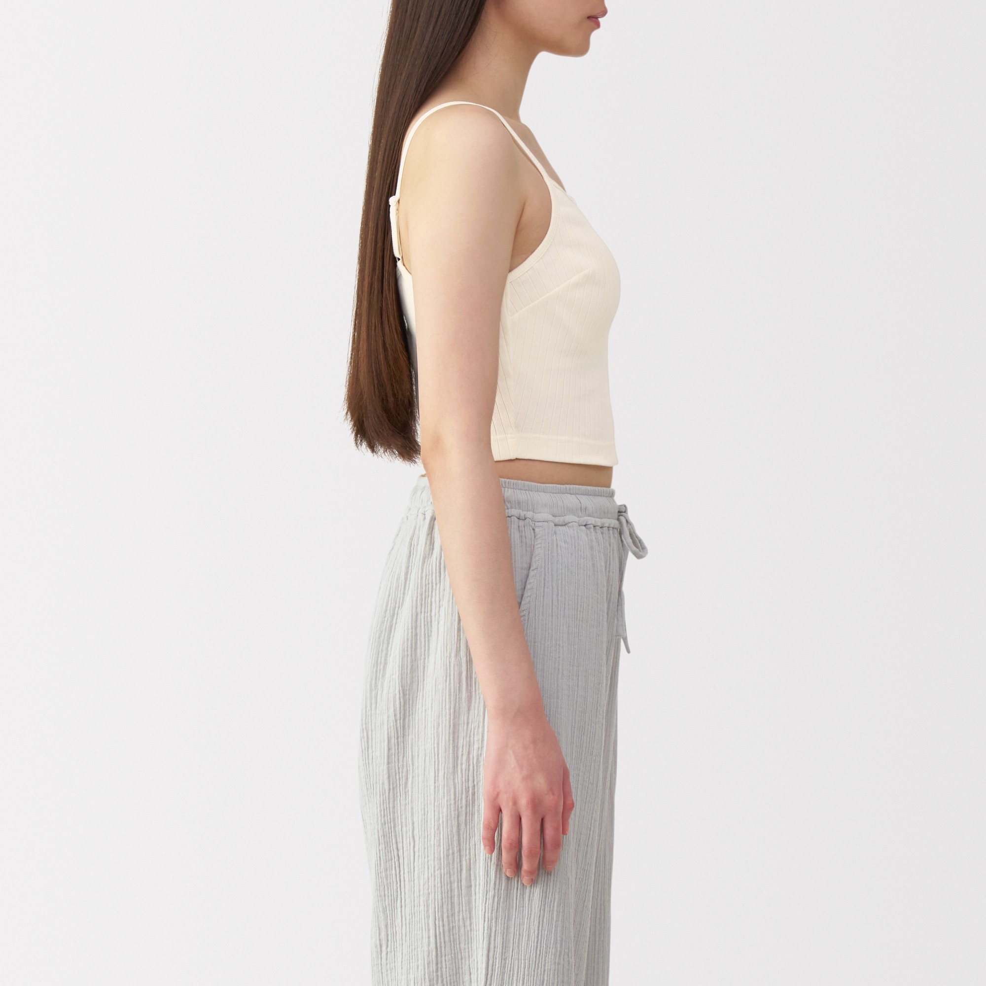 Cotton stretch ribbed cropped bra camisole