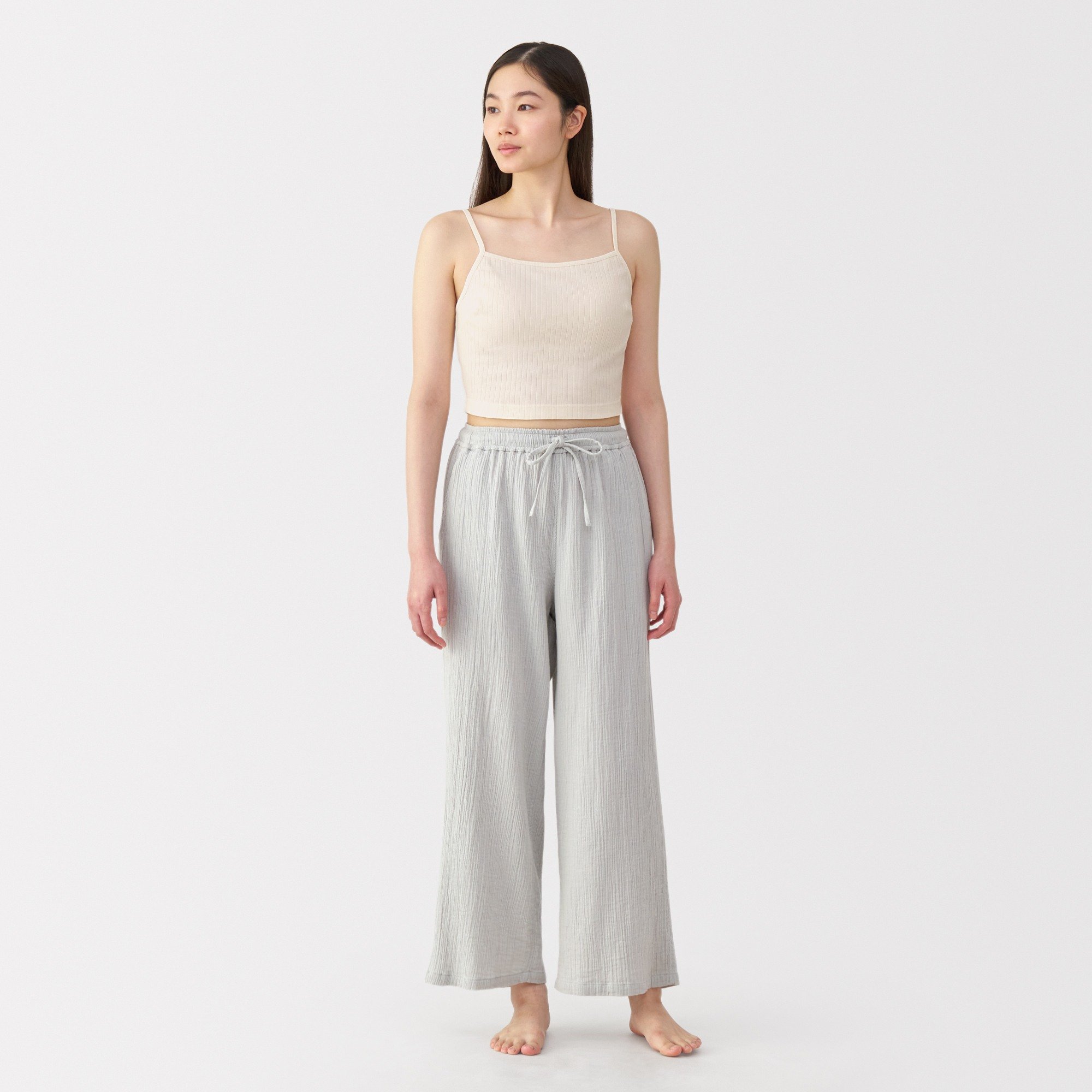 Cotton stretch ribbed cropped bra camisole