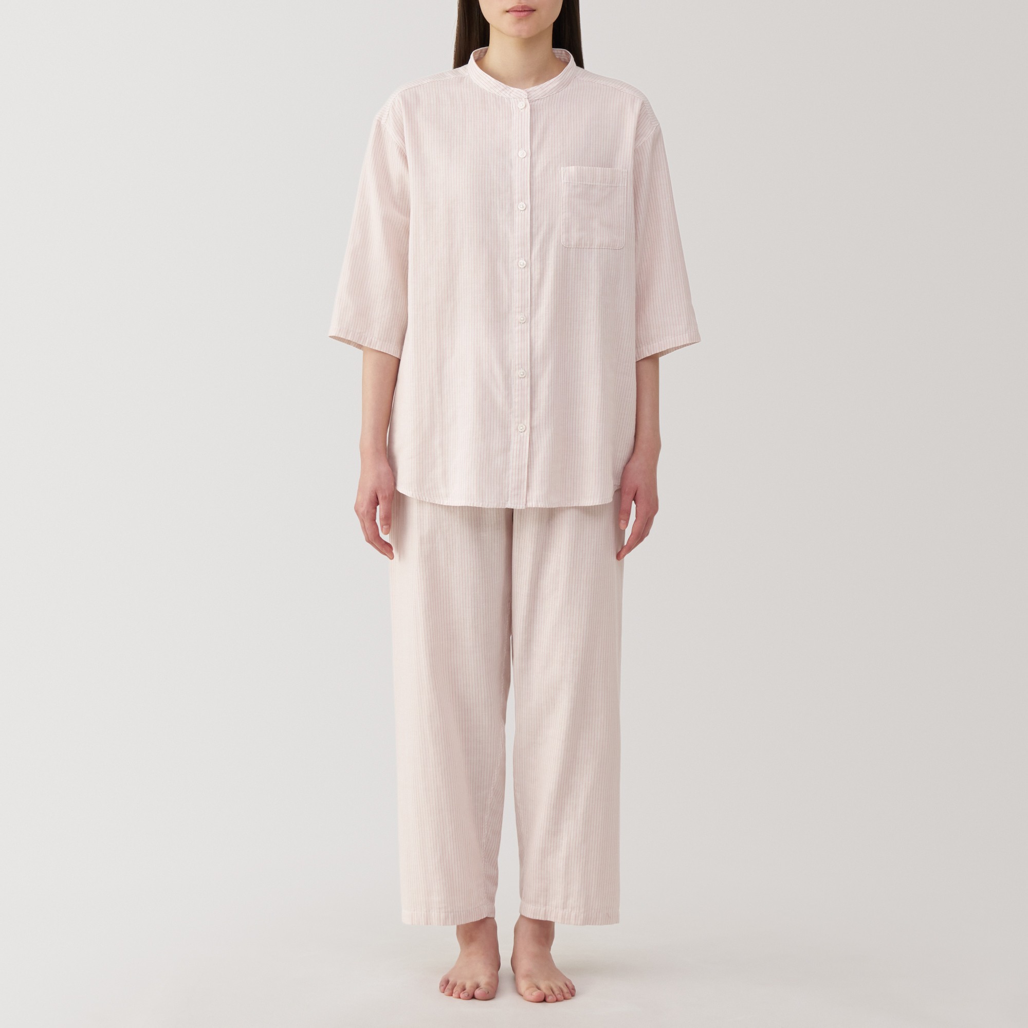 W's Side seamless thin gauze 3/4 sleeve pajamas