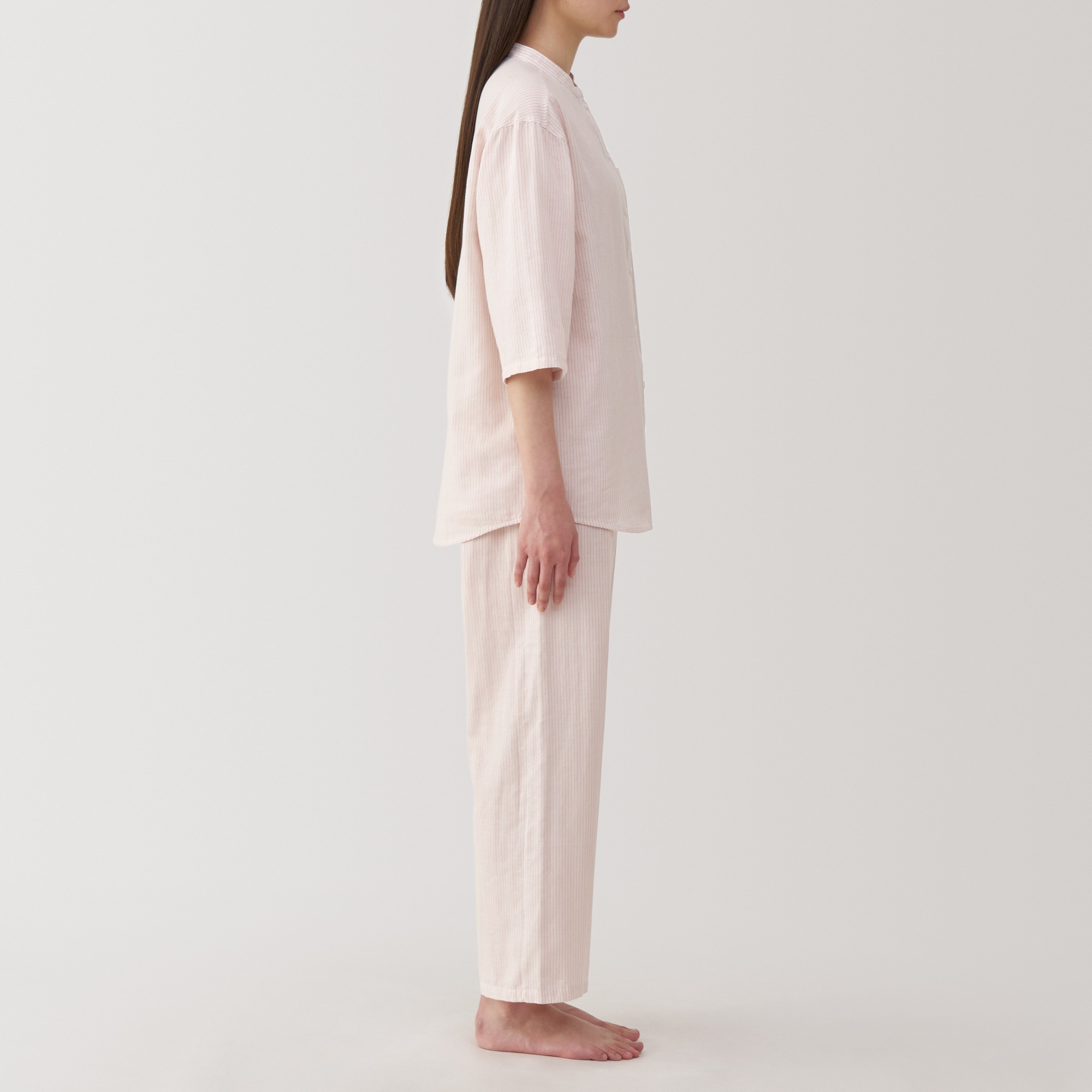 W's Side seamless thin gauze 3/4 sleeve pajamas