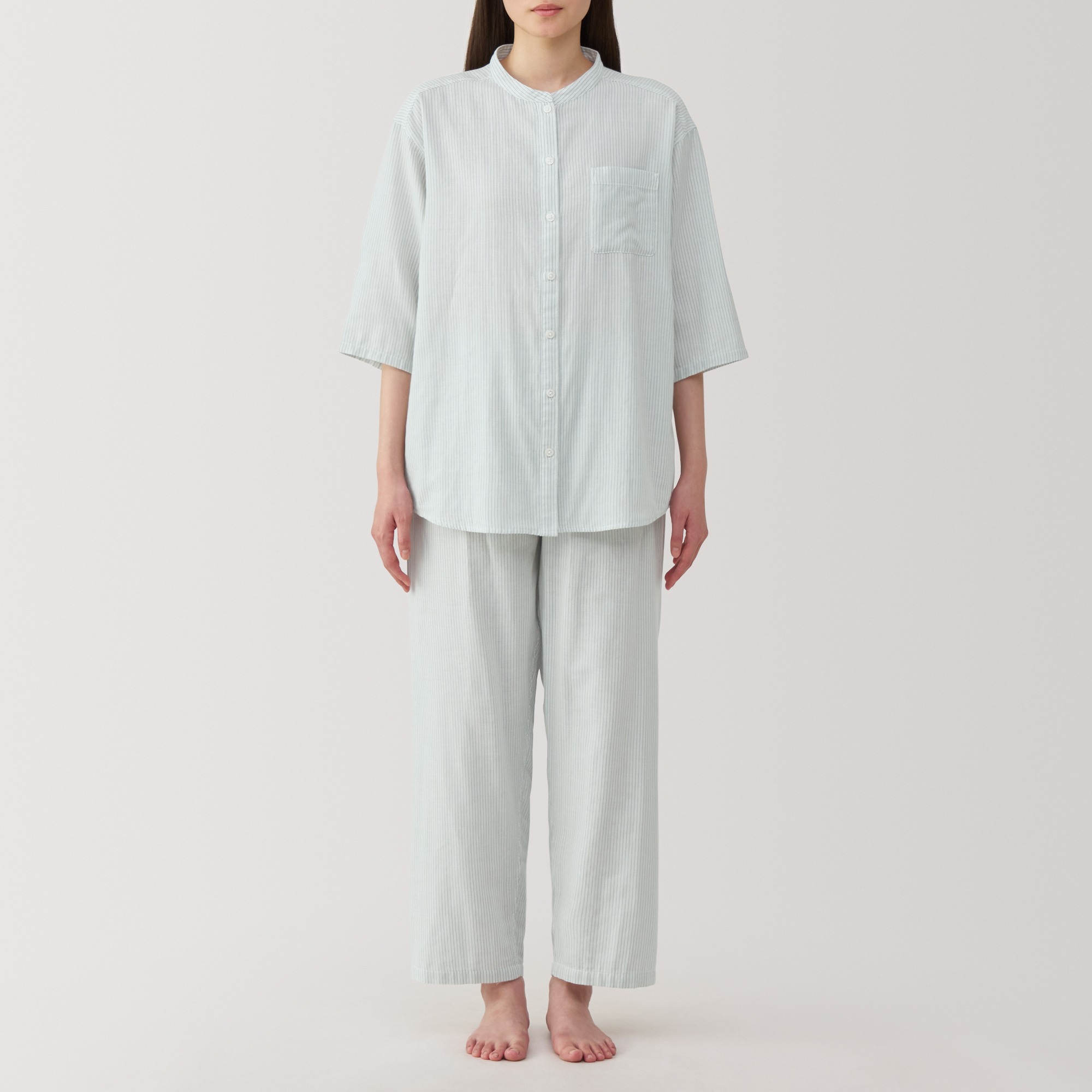 W's Side seamless thin gauze 3/4 sleeve pajamas