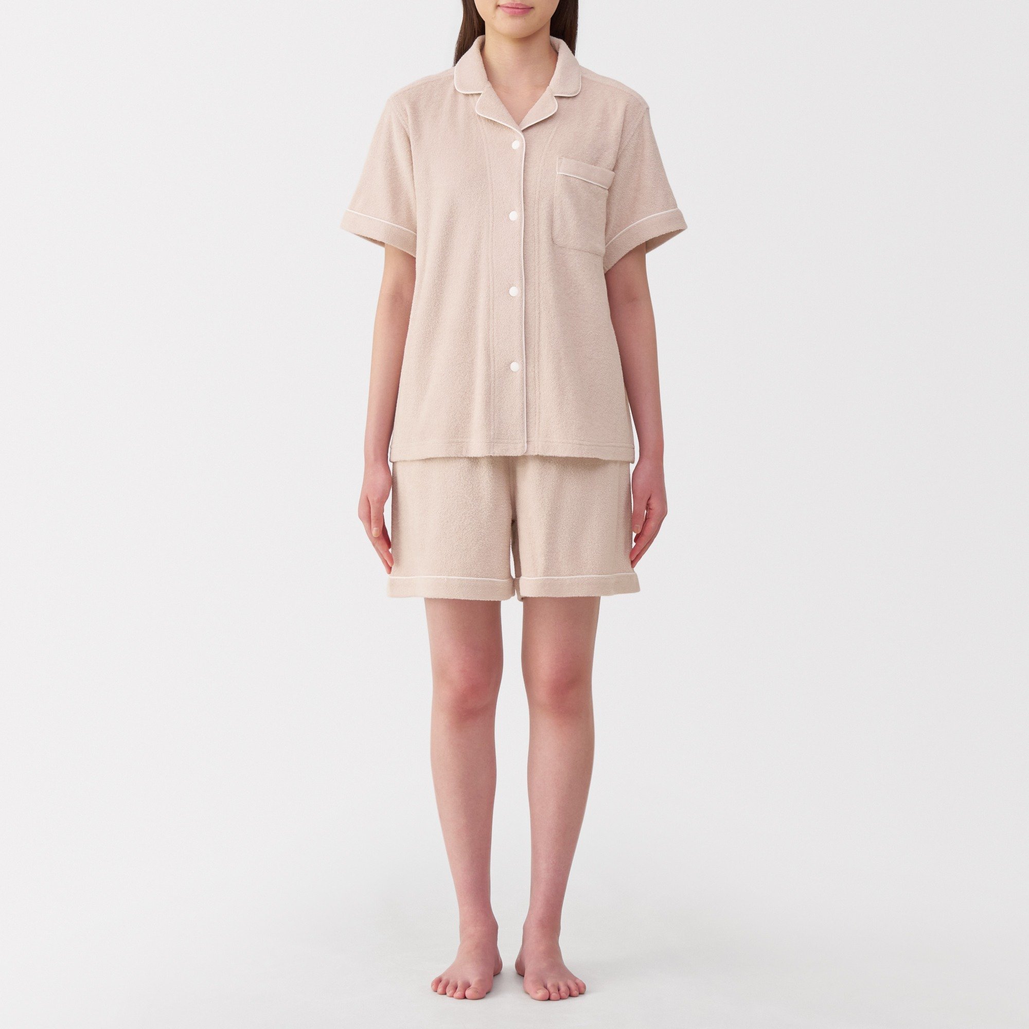 Side seamless wearable pile towel Short Sleeve pajamas