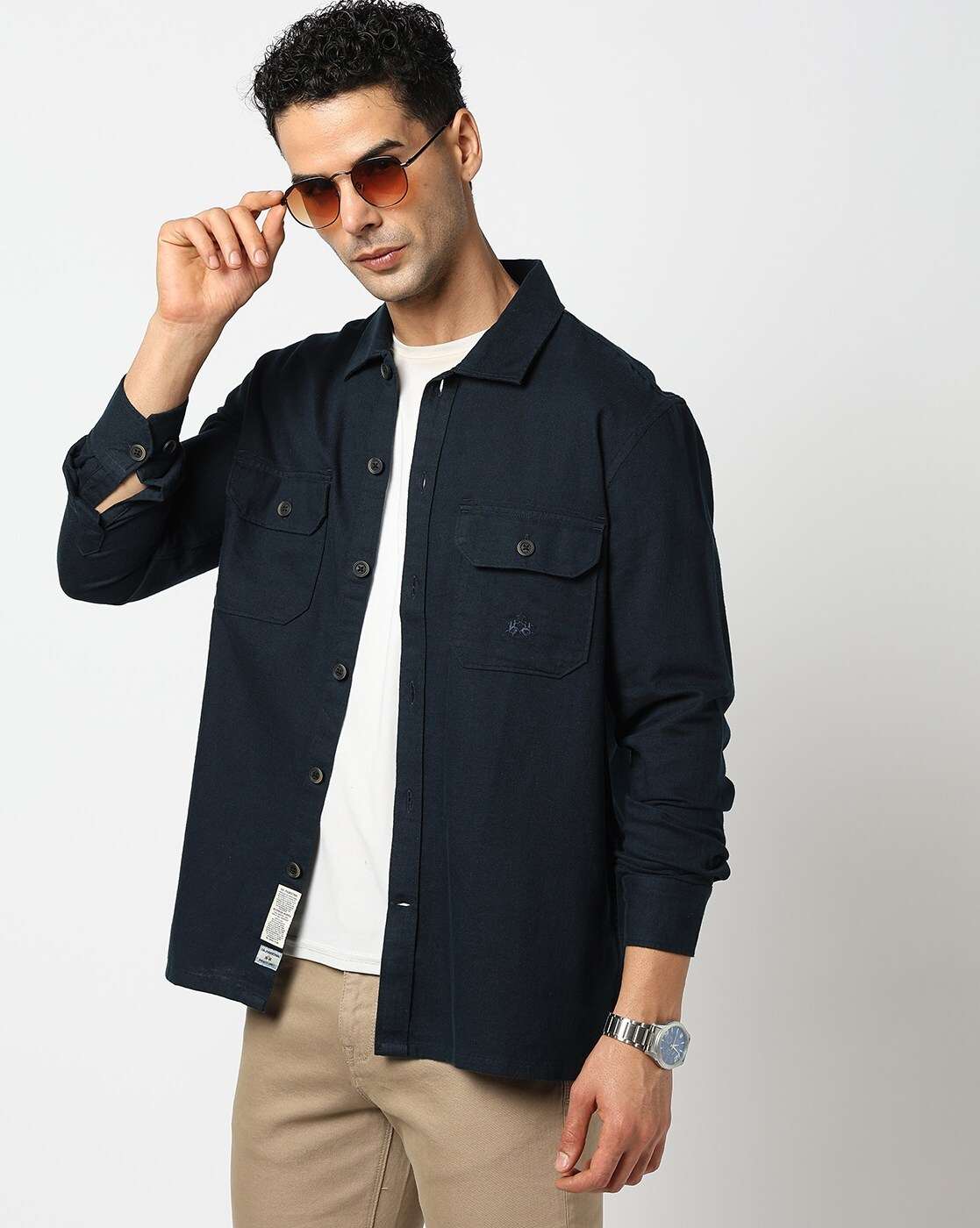 Cotton Linen Solid Blue Shacket
