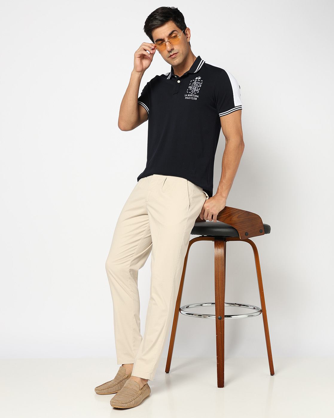 Cotton Solid Slim Fit Satin Cream Trouser with Stretch