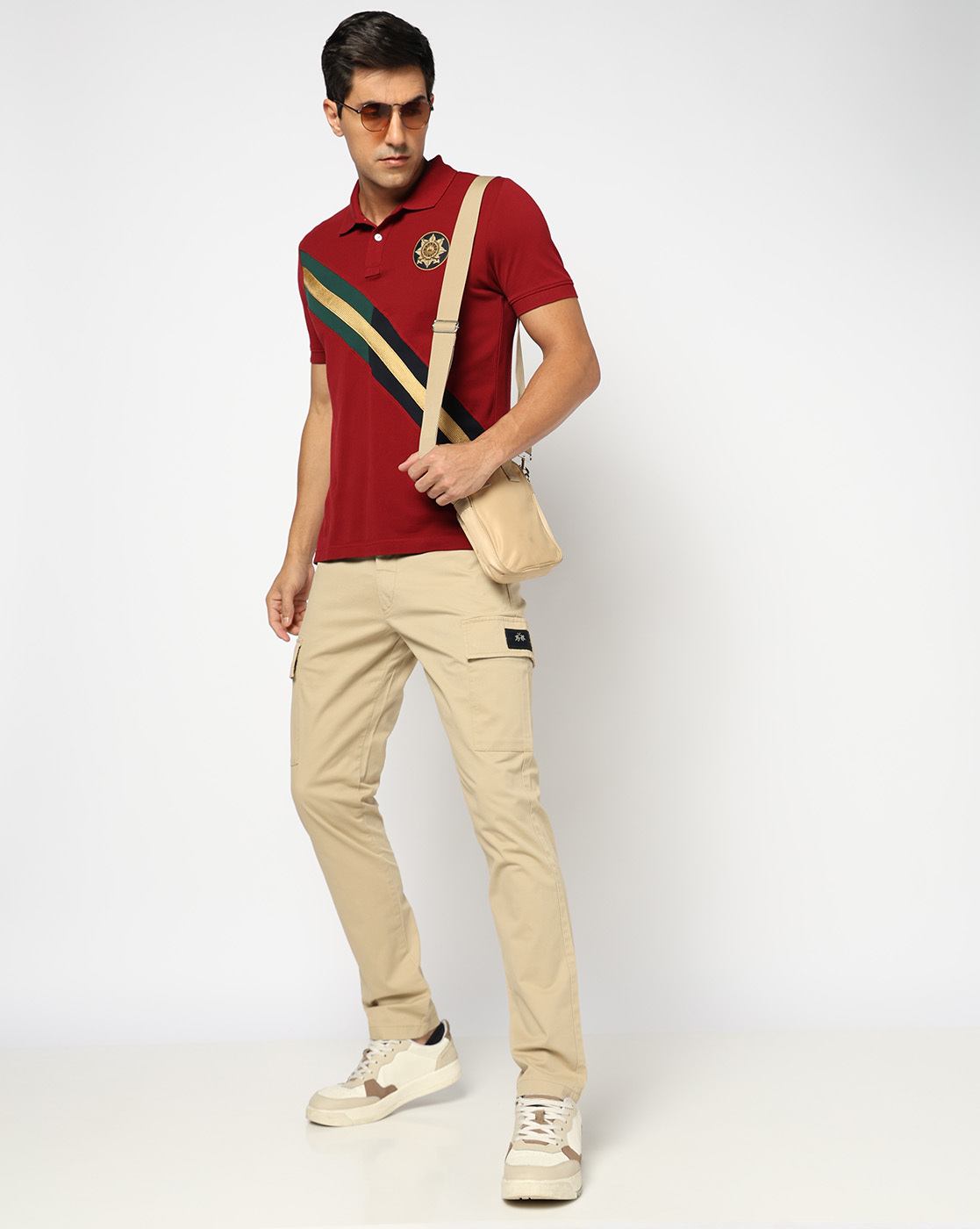 Cotton Solid Slim Fit Khaki Cargo Trouser with Stretch