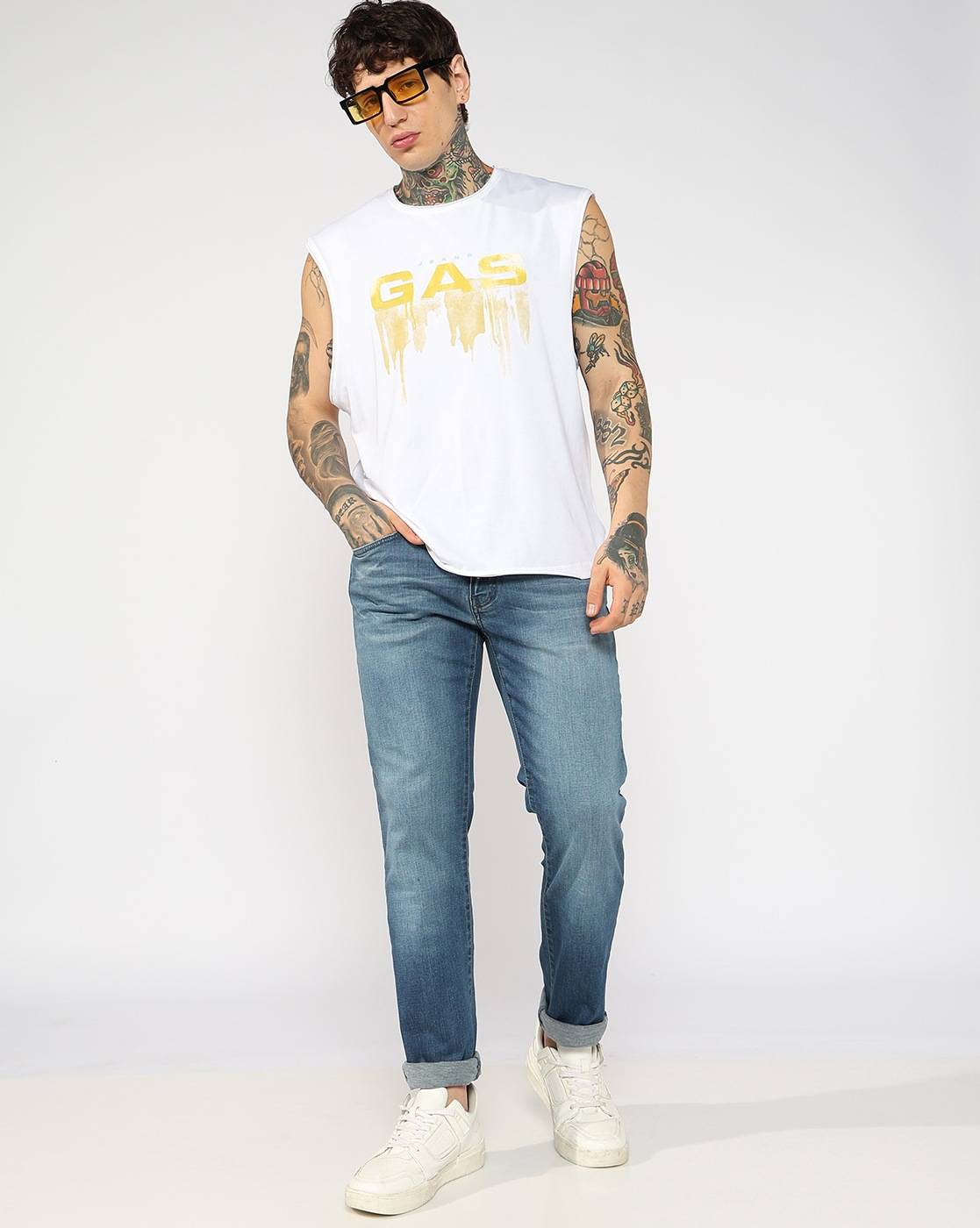 GAS | Mid Rise Mid Wash Slim Straight Fit Denim
