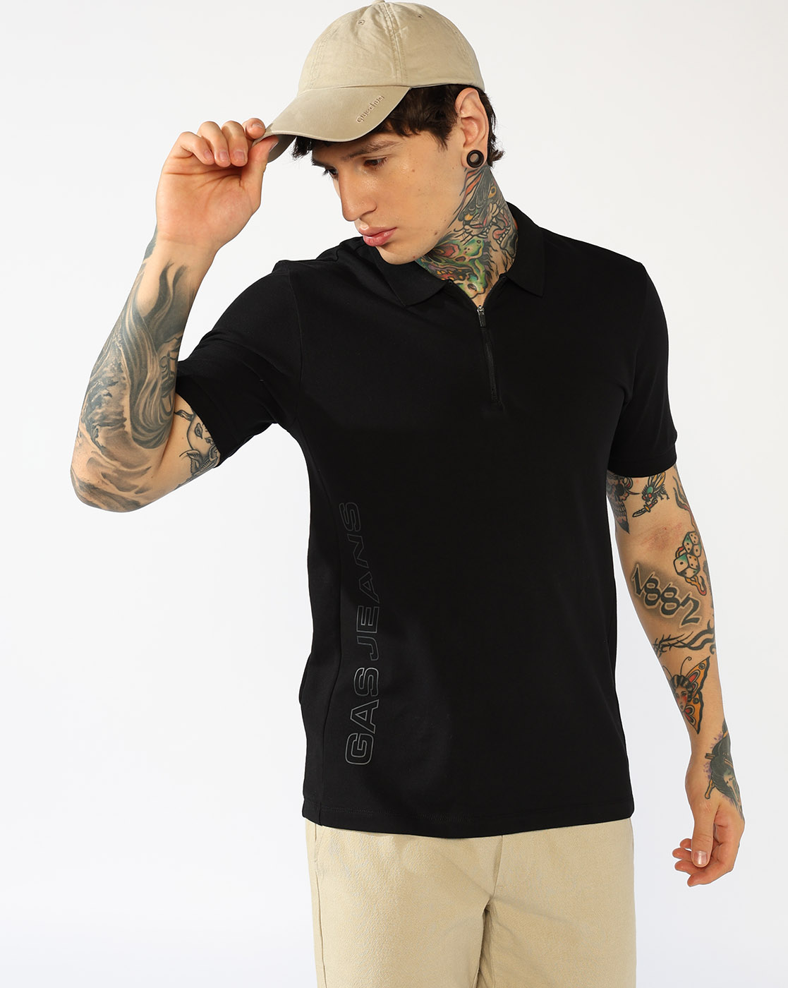 GAS | Regular fit Zip Polo with Bold Brand Lettering