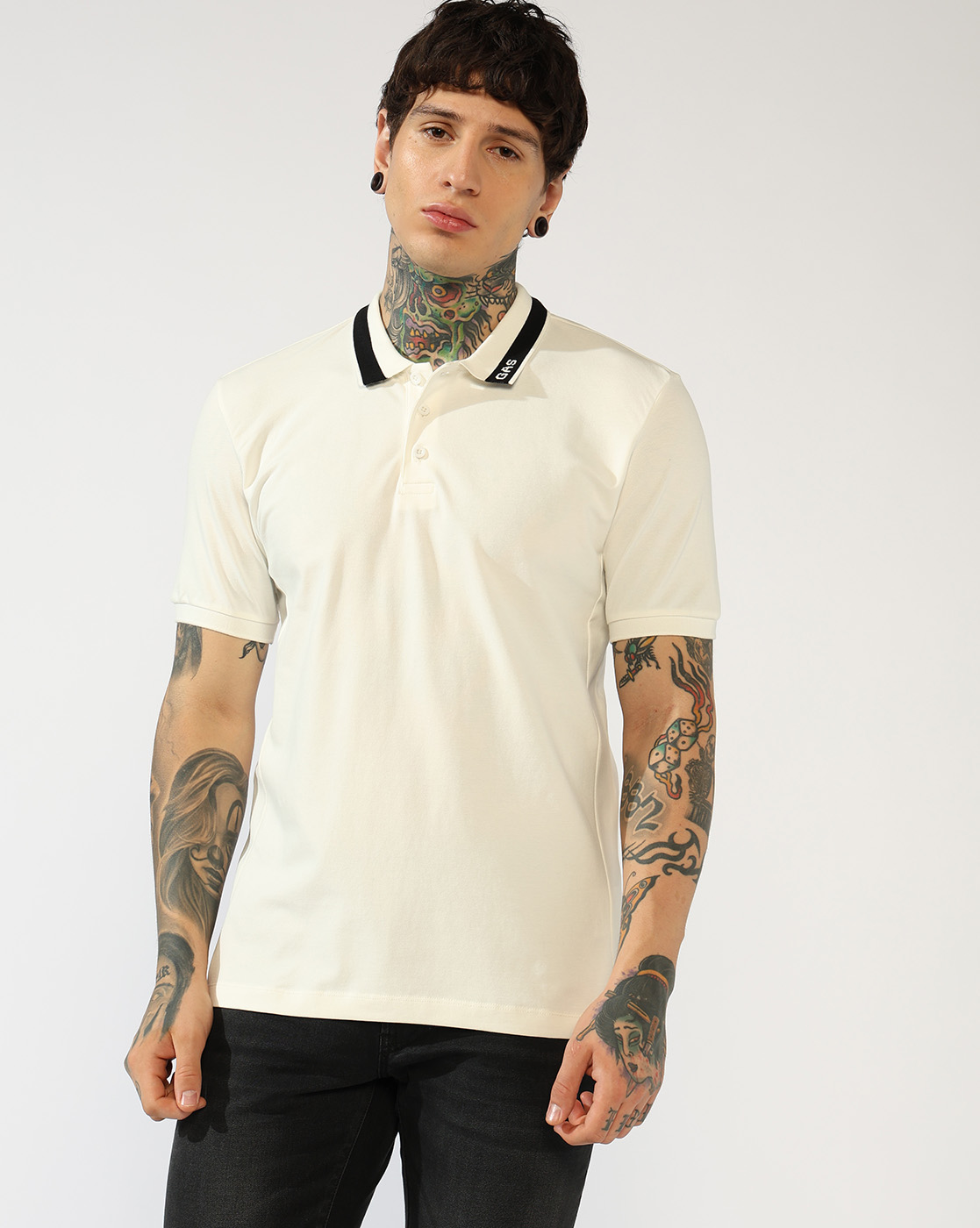 GAS | Men's Polo T-Shirt with Contrast Collar & Brand Lettering
