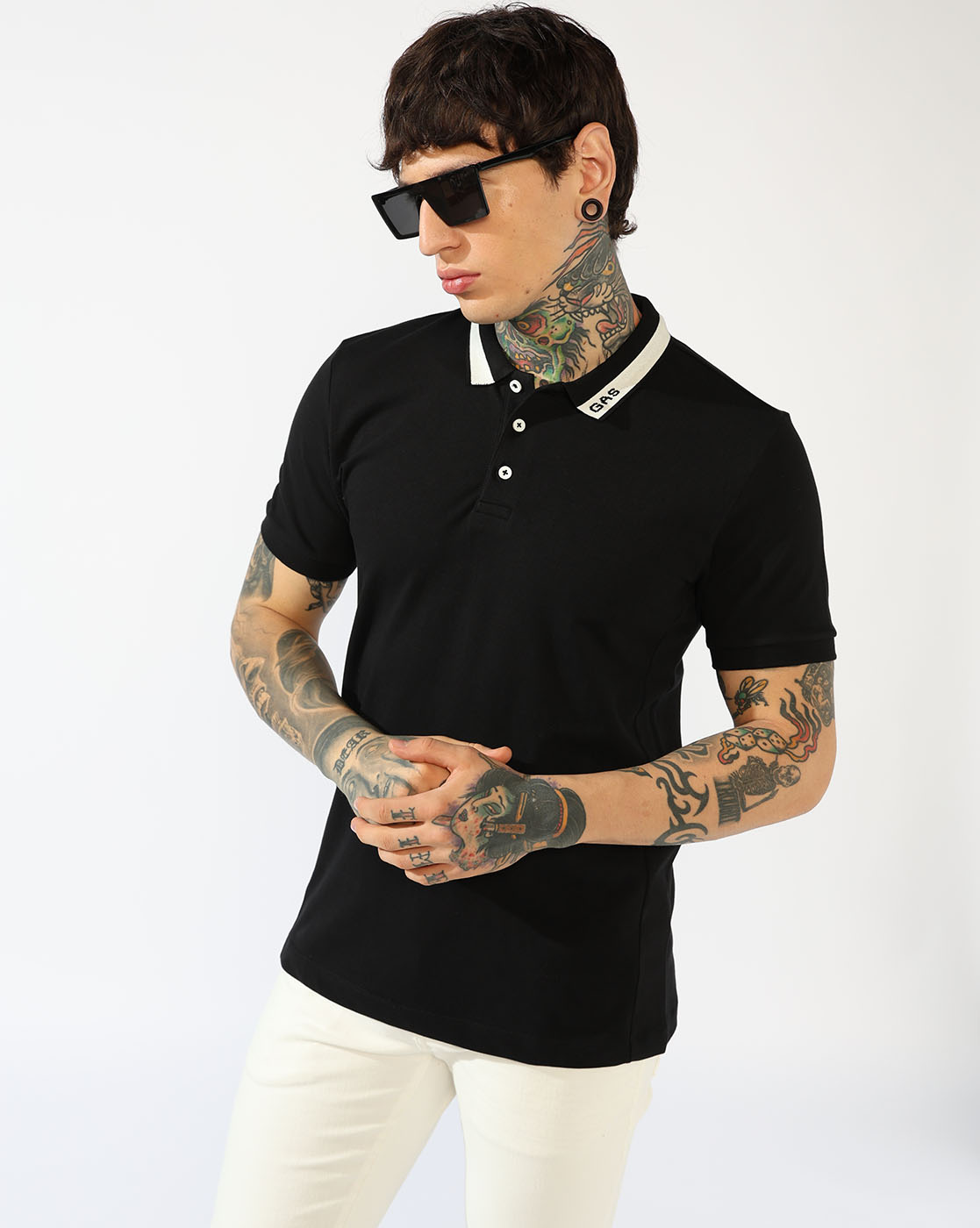 GAS | Men's Polo T-Shirt with Contrast Collar & Brand Lettering