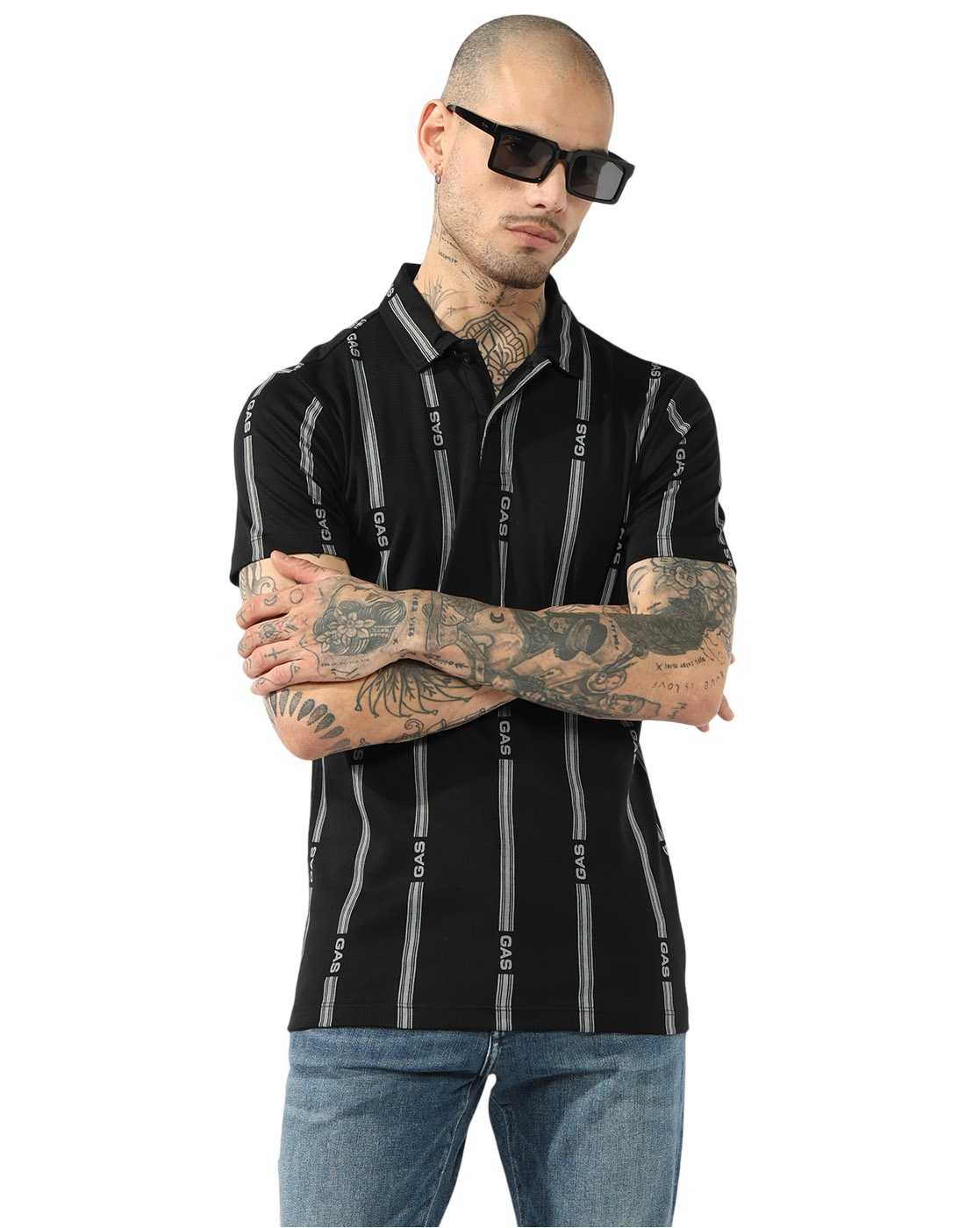 GAS | Striped Regular Fit Polo T-Shirt with Brand Accents
