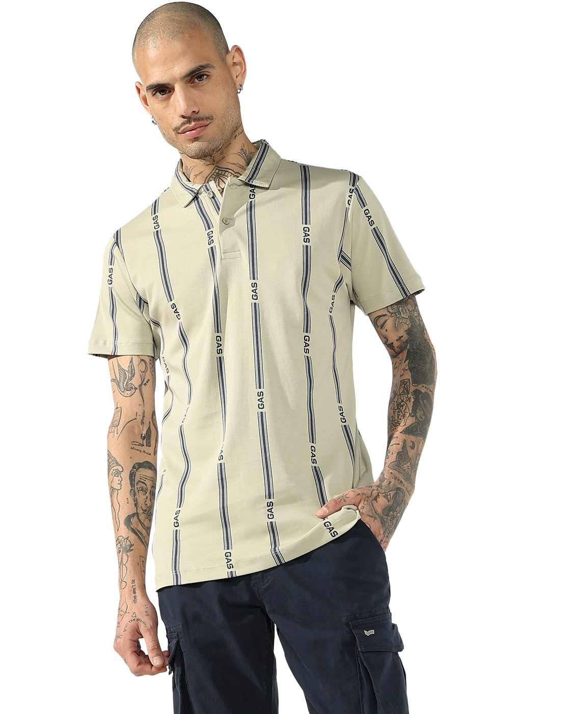 GAS | Striped Regular Fit Polo T-Shirt with Brand Accents