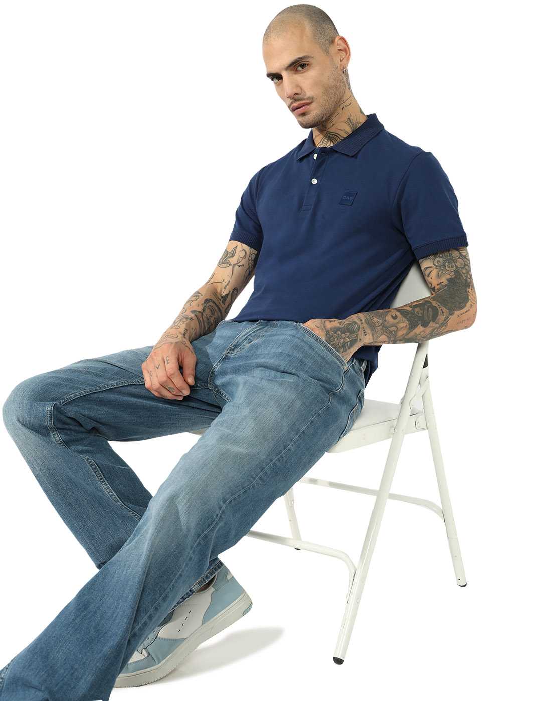 GAS | Jacquard Collar Cotton Lycra Regular Fit Polo Tshirt