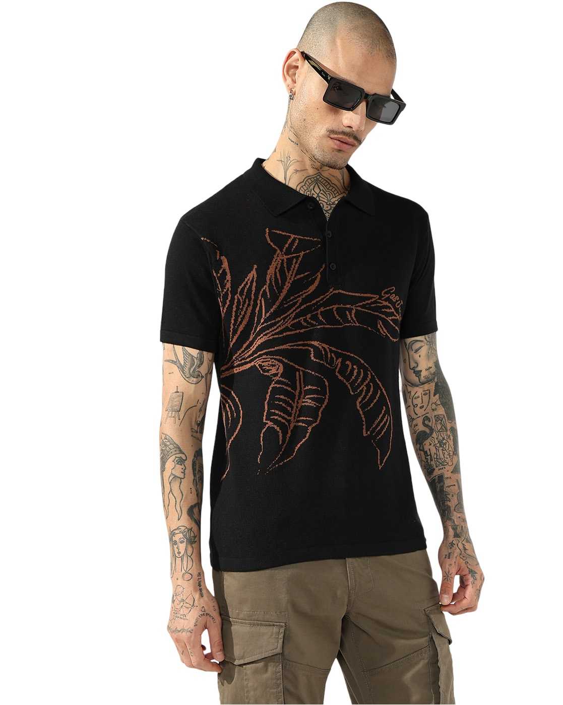 GAS | Men's Short Sleeve Polo T-Shirt with Leaf Motif
