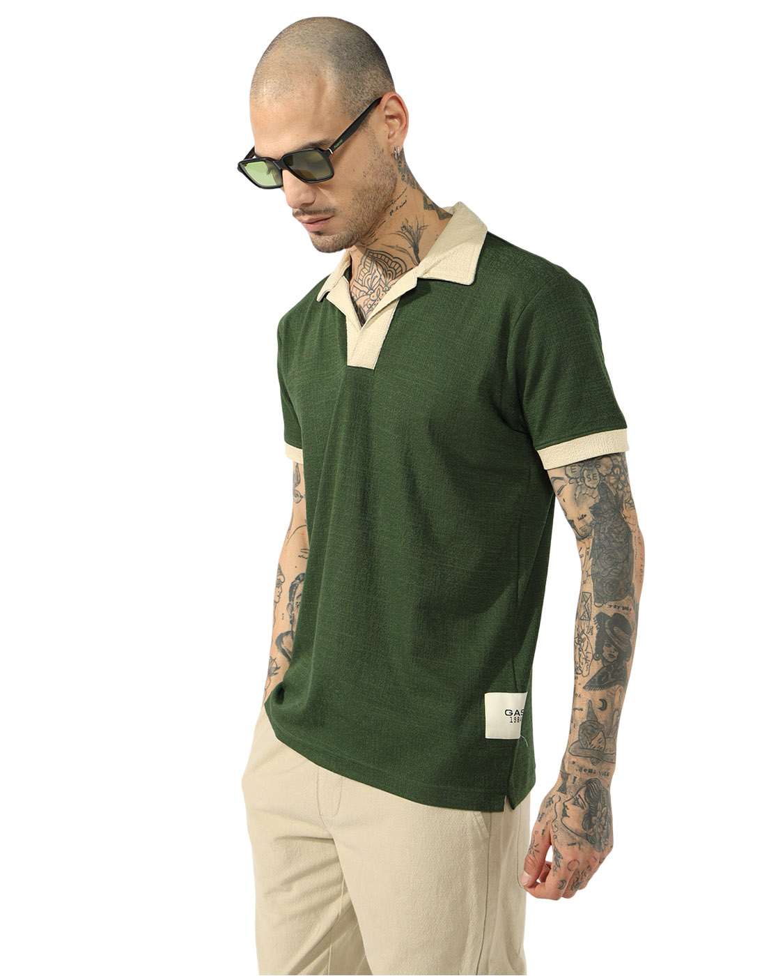 GAS | Textured Fabric Colour Block Regular Fit Polo Tshirt