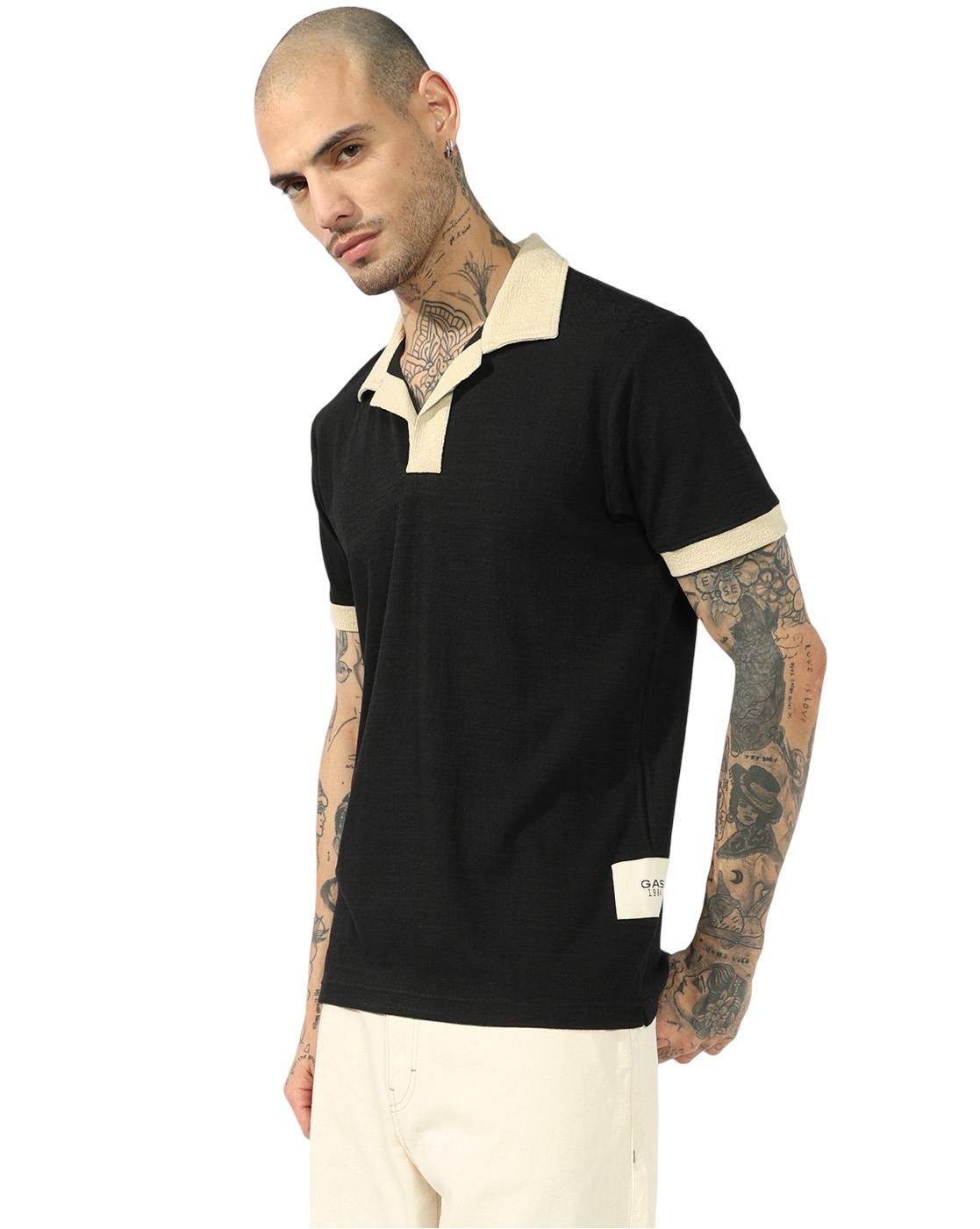 GAS | Textured Fabric Colour Block Regular Fit Polo Tshirt