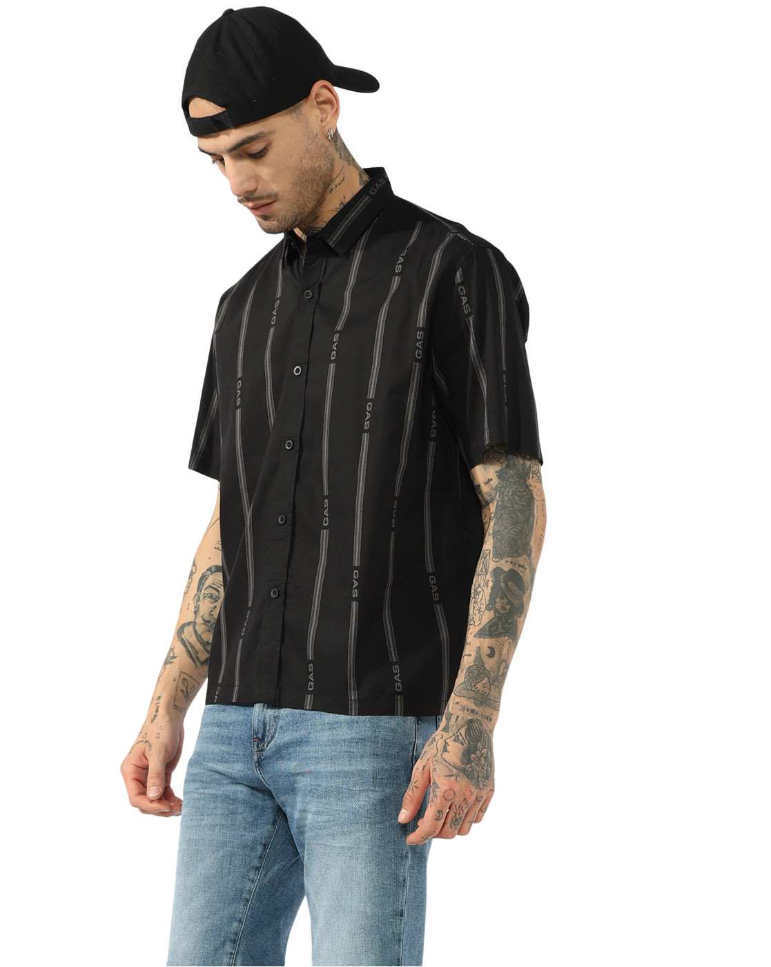 GAS | Typo Printed Short Sleeve Boxy Crop Fit Shirt