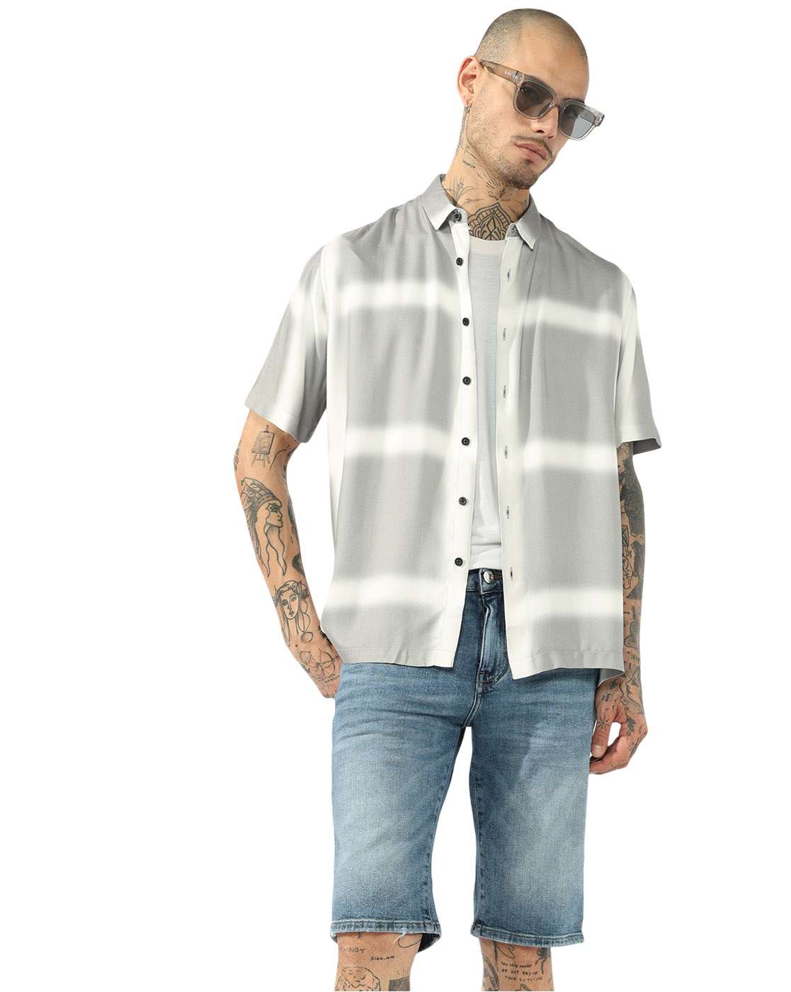 GAS | Graphic Abstract Geometric Boxy Fit Short Sleeve Viscose Shirt