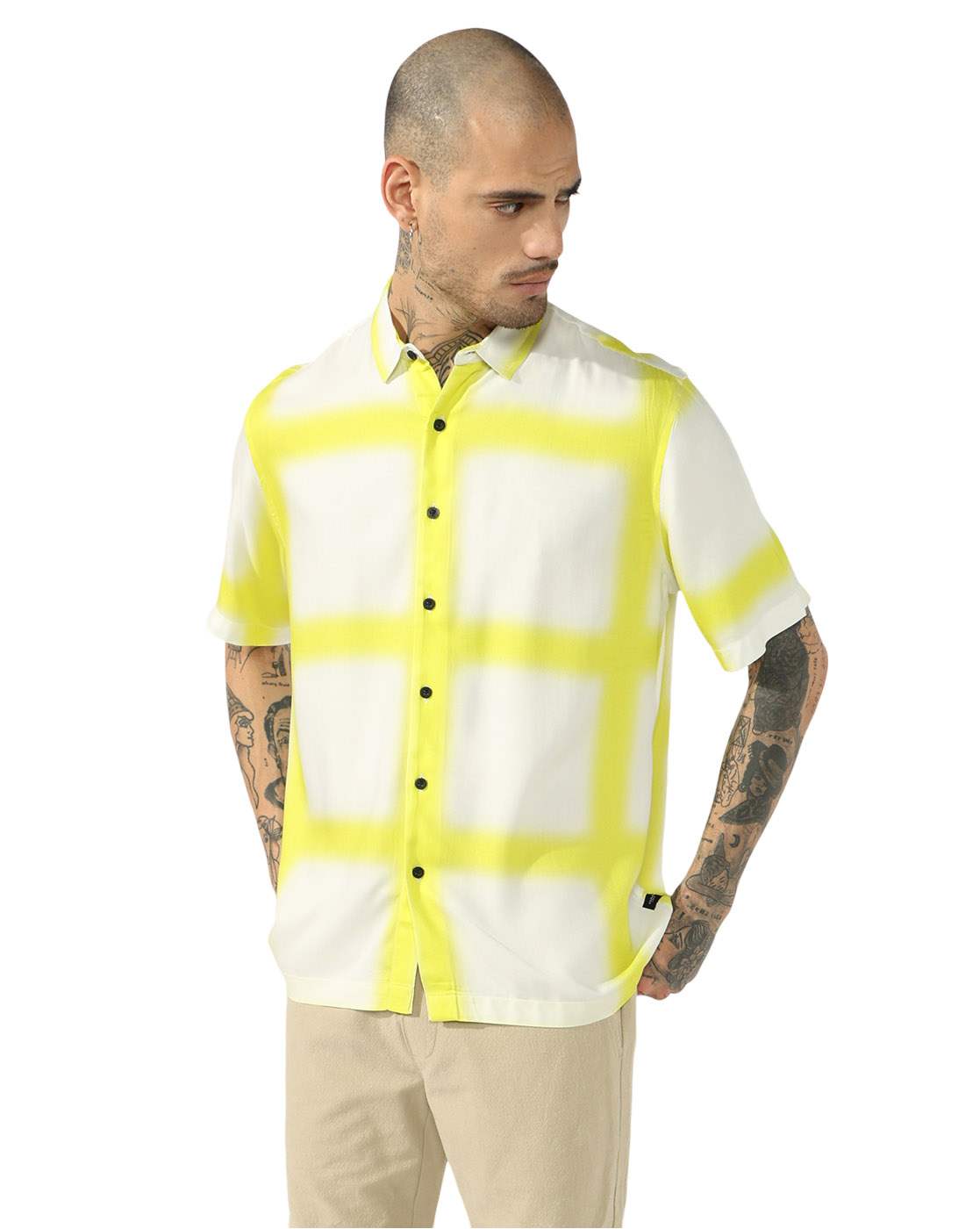 GAS | Graphic Abstract Geometric Boxy Fit Short Sleeve Viscose Shirt