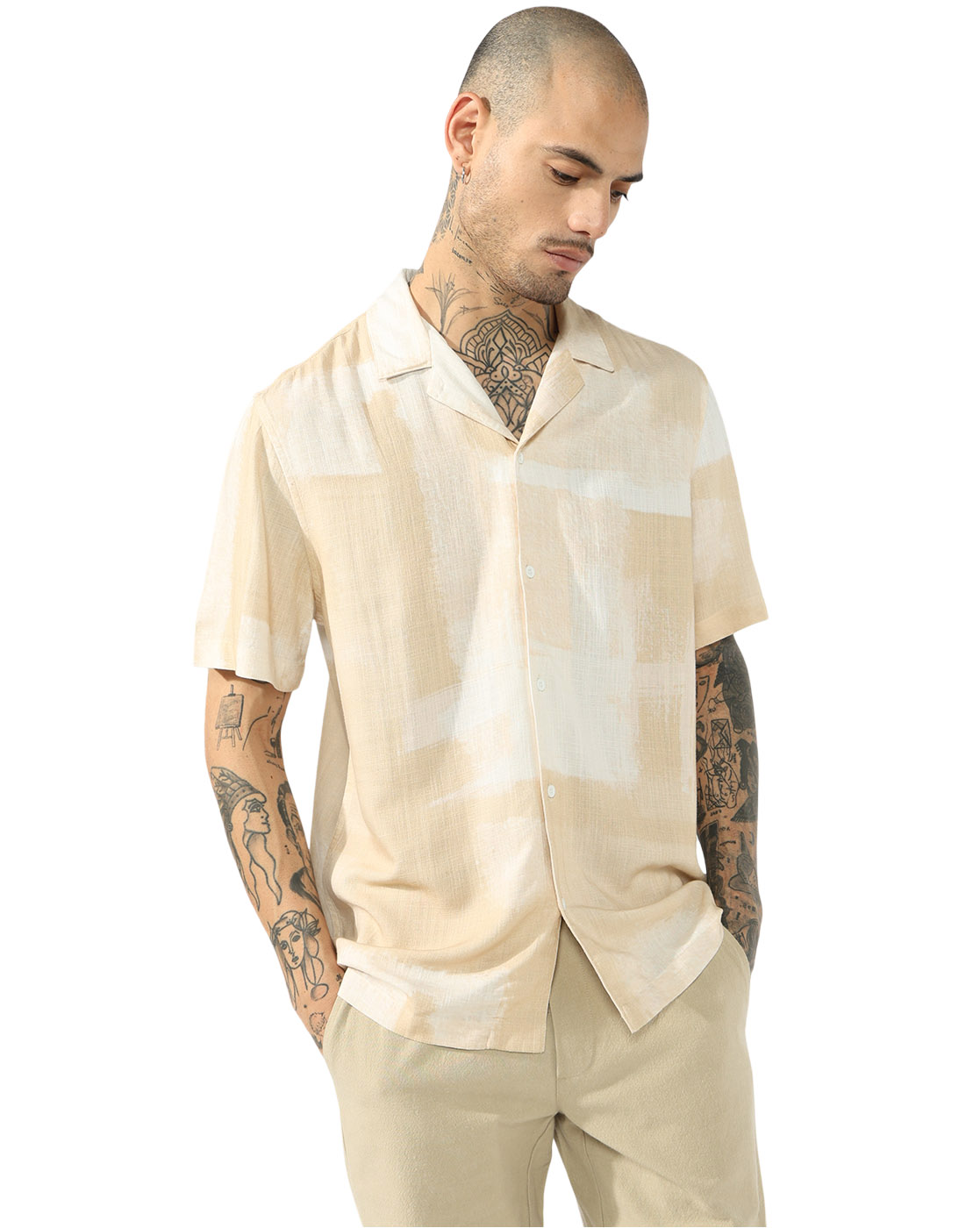 GAS | Viscose Linen Abstract Print Resort Collar Short Sleeve Boxy Fit Shirt