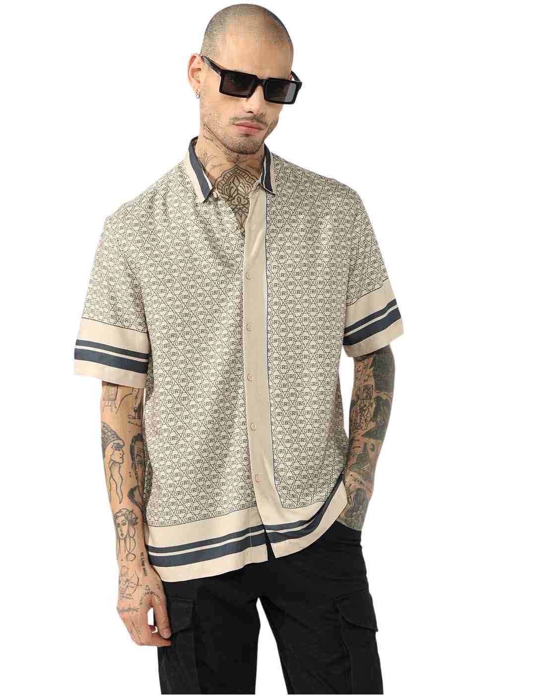 GAS | Stylised Printed Boxy Fit Short Sleeve Viscose Shirt