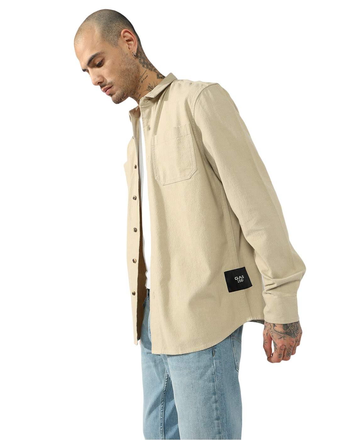 GAS | Stylised Textured Full Sleeve Regular Fit Double Pocket Shirt
