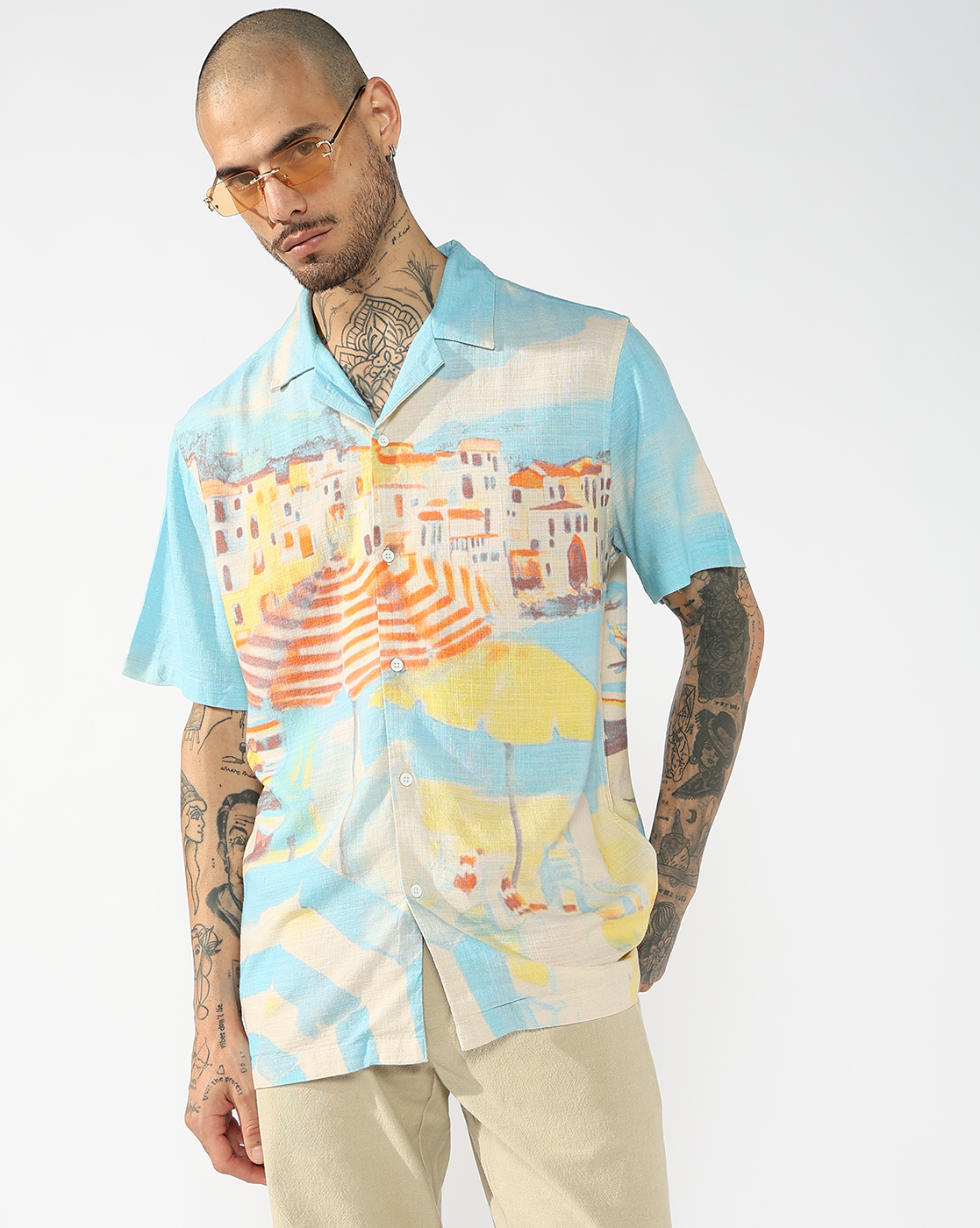 GAS | Cuban Collar Short Sleeve Shirt with Scenic Print