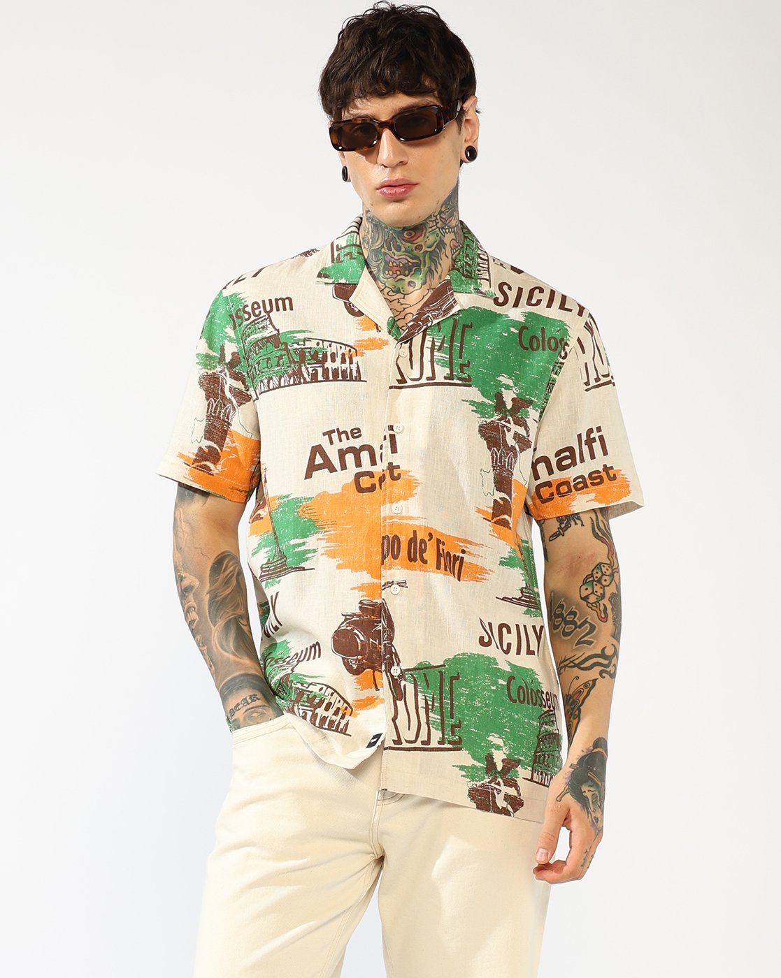 GAS | Italian-Themed Printed Short Sleeve Shirt with