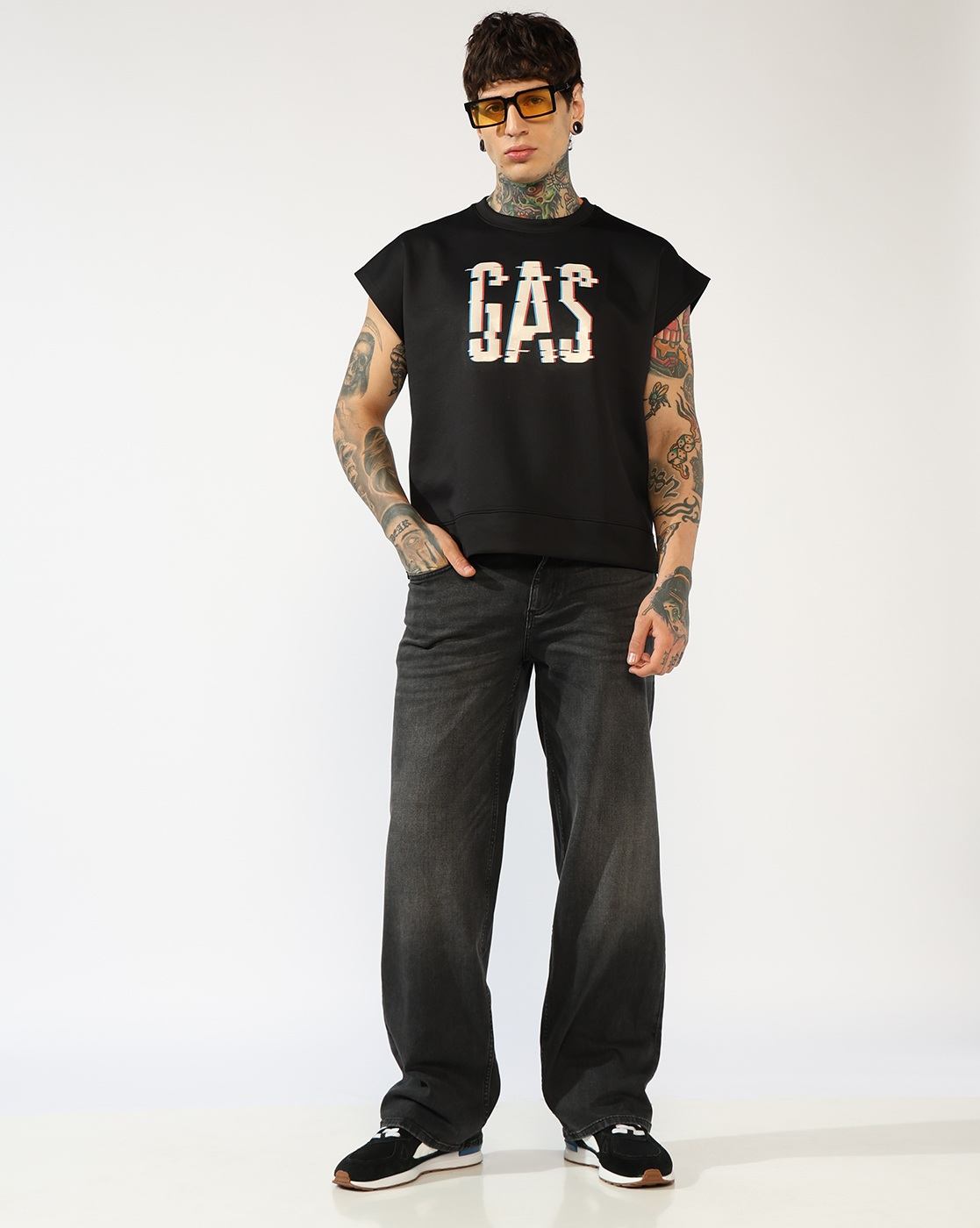 GAS | Men's Mid-Rise Flared Black Faded Jeans