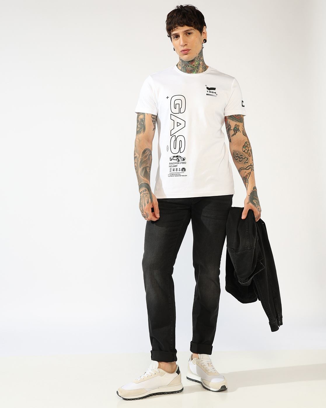 GAS | Mid-Rise Slim Straight Black Denim With Faded Wash.