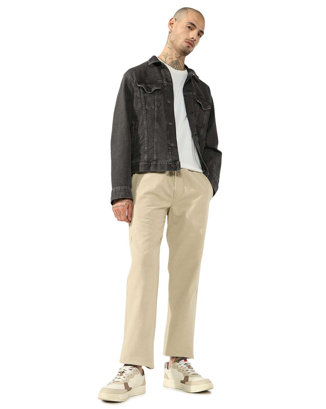 GAS | Textured Straight Fit Trousers with Elasticated Waistband