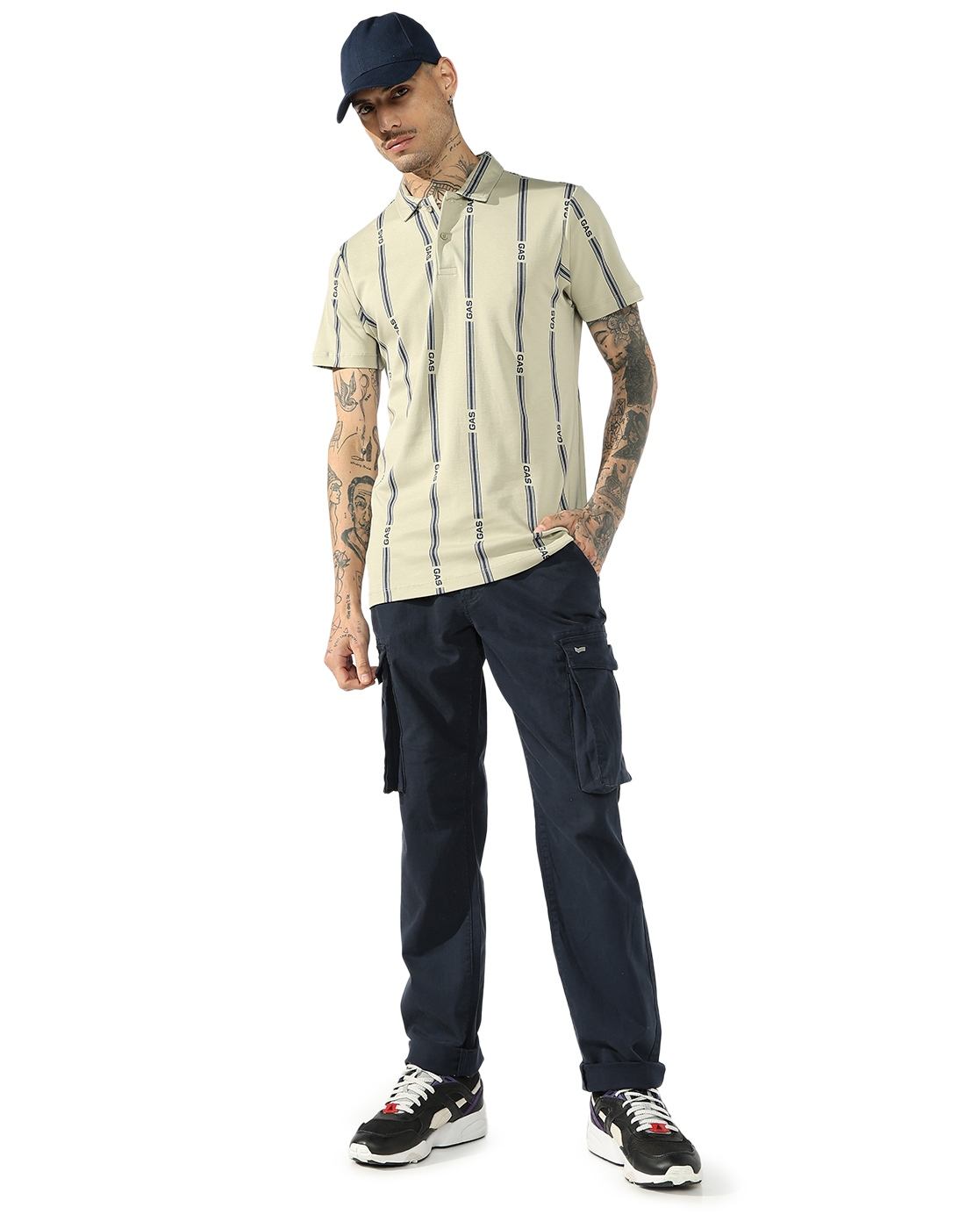 GAS | Navy Blue Mid-Rise Cargo Trousers