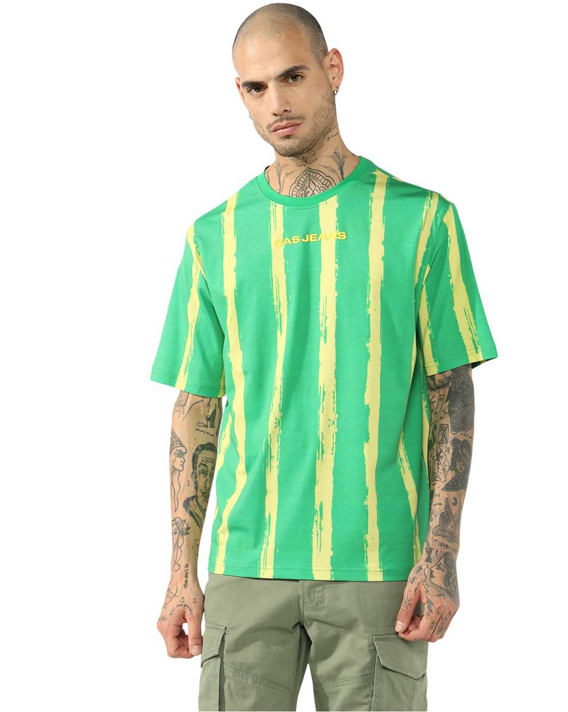 GAS | Brushstroke Stripe Oversized round neck T-Shirt