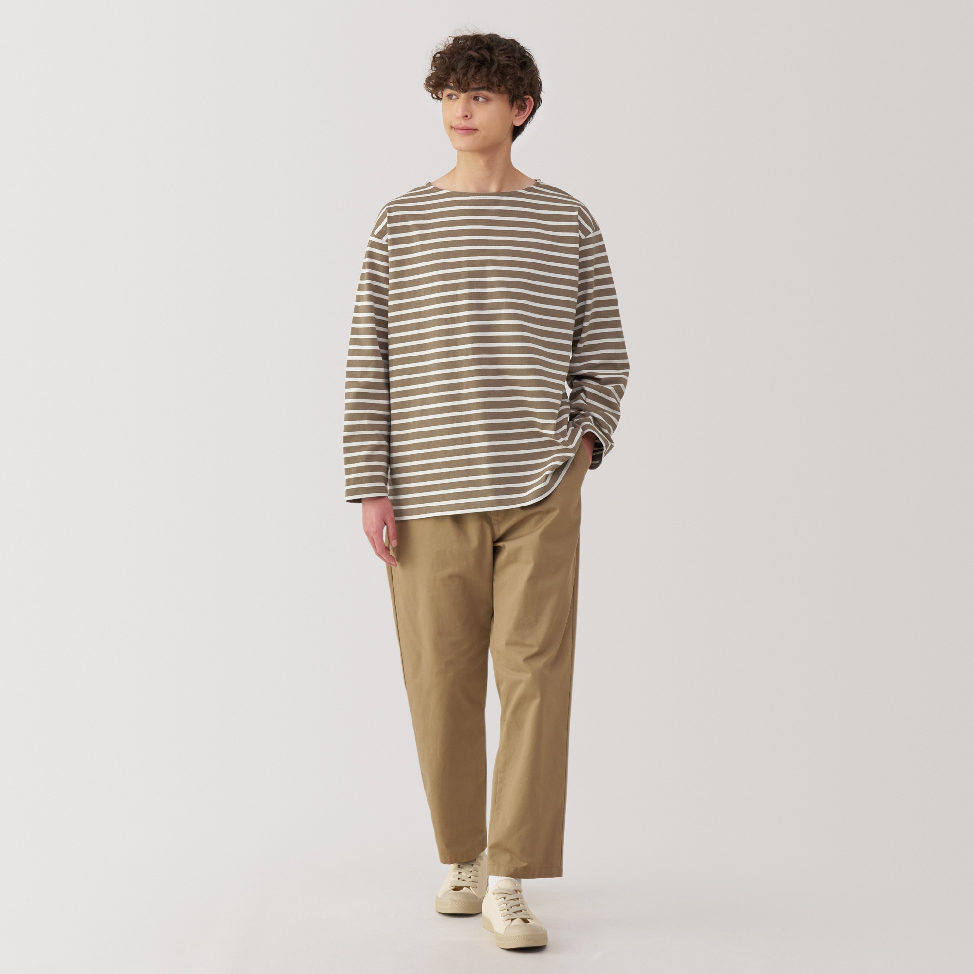 Washed heavyweight boat neck 9/10 sleeve T-shirt