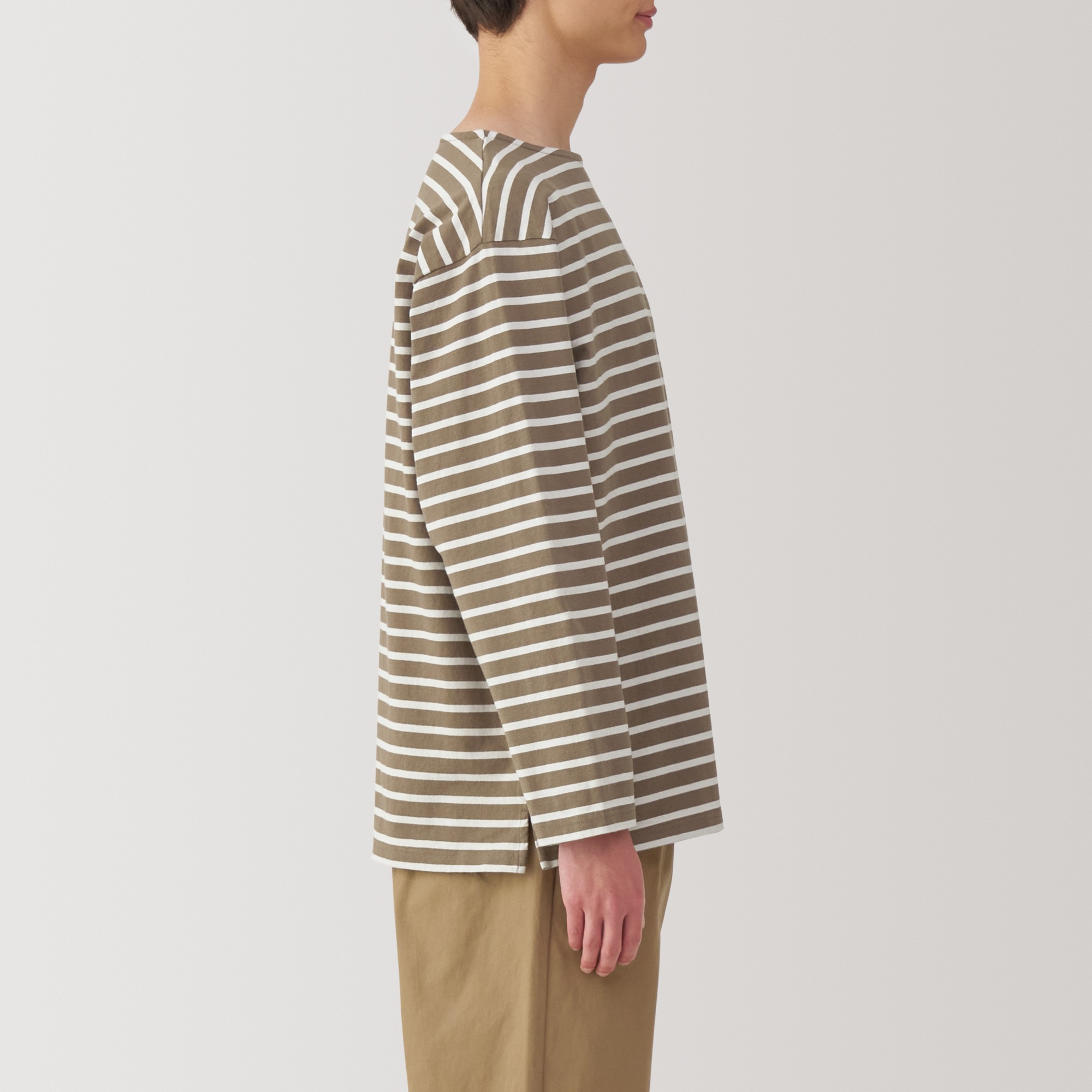 Washed heavyweight boat neck 9/10 sleeve T-shirt