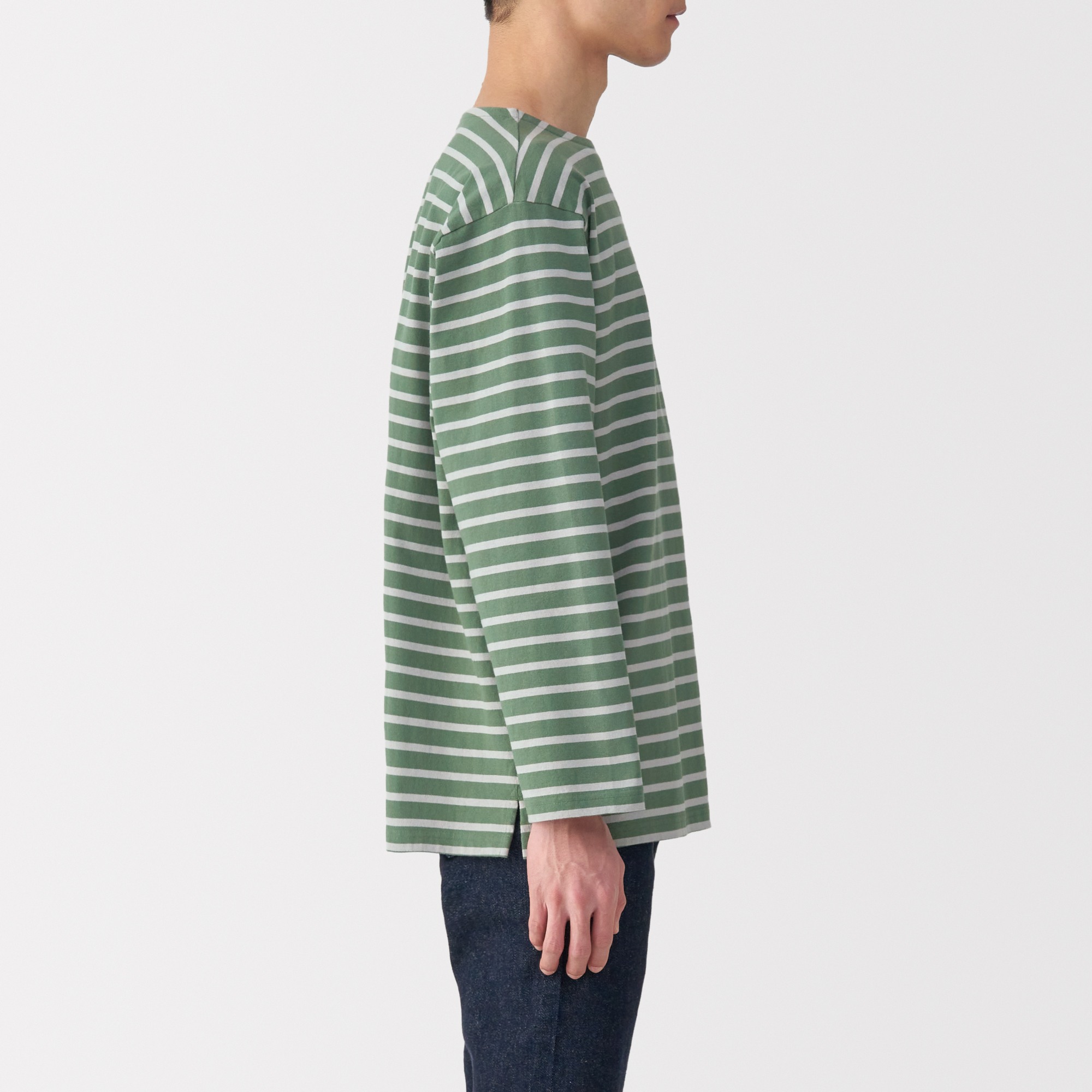 Washed heavyweight boat neck 9/10 sleeve T-shirt